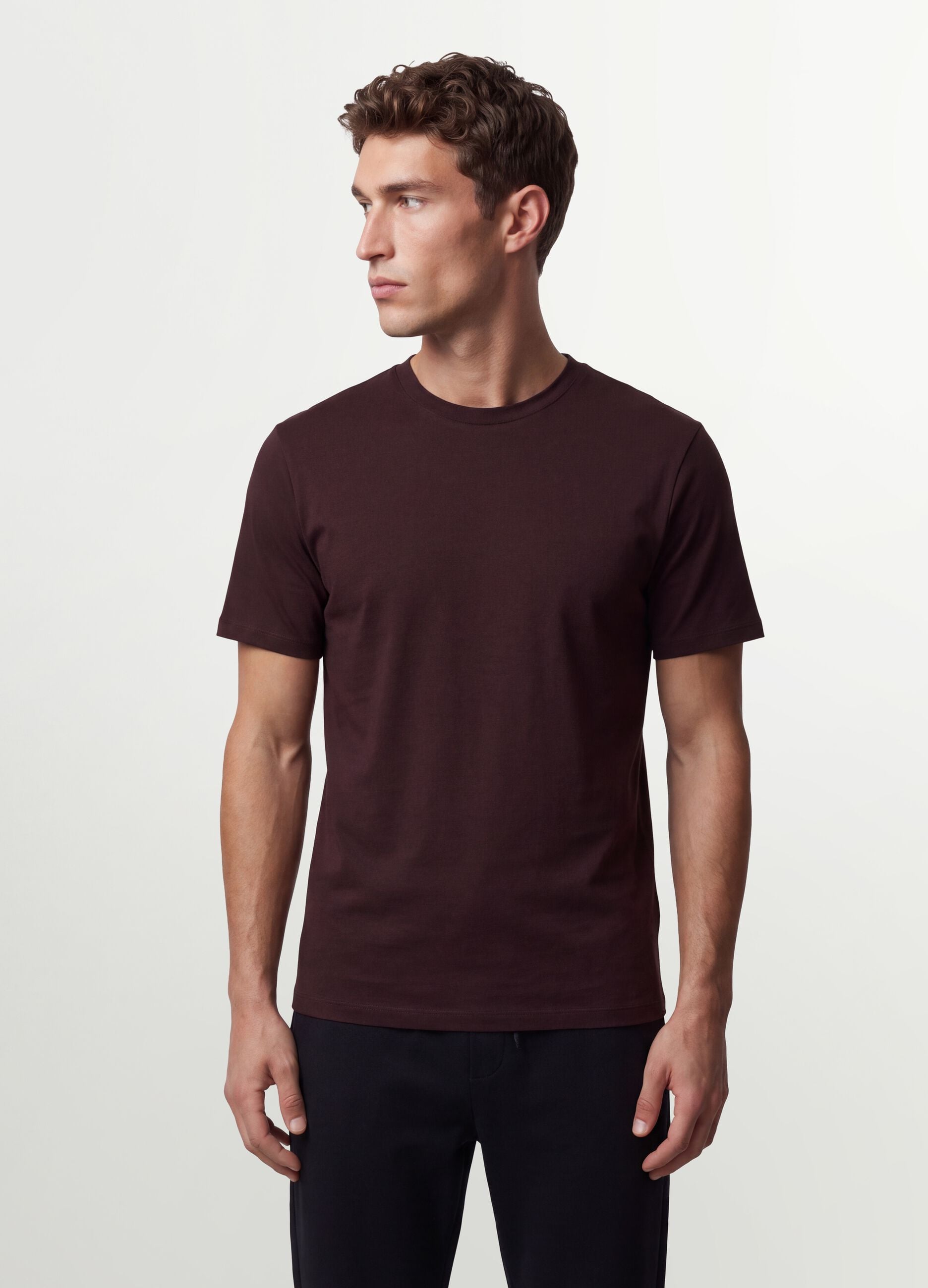 Brown organic cotton slim-fit short-sleeve T-shirt