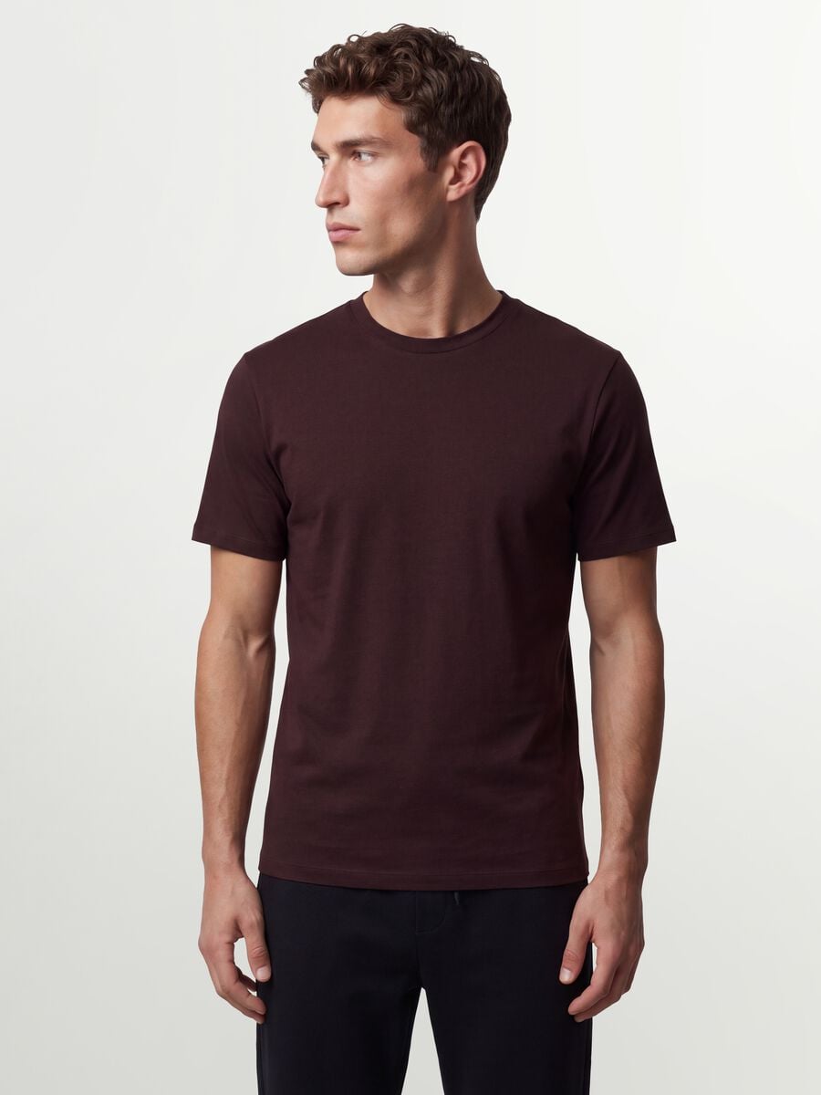 Brown organic cotton slim-fit short-sleeve T-shirt_0