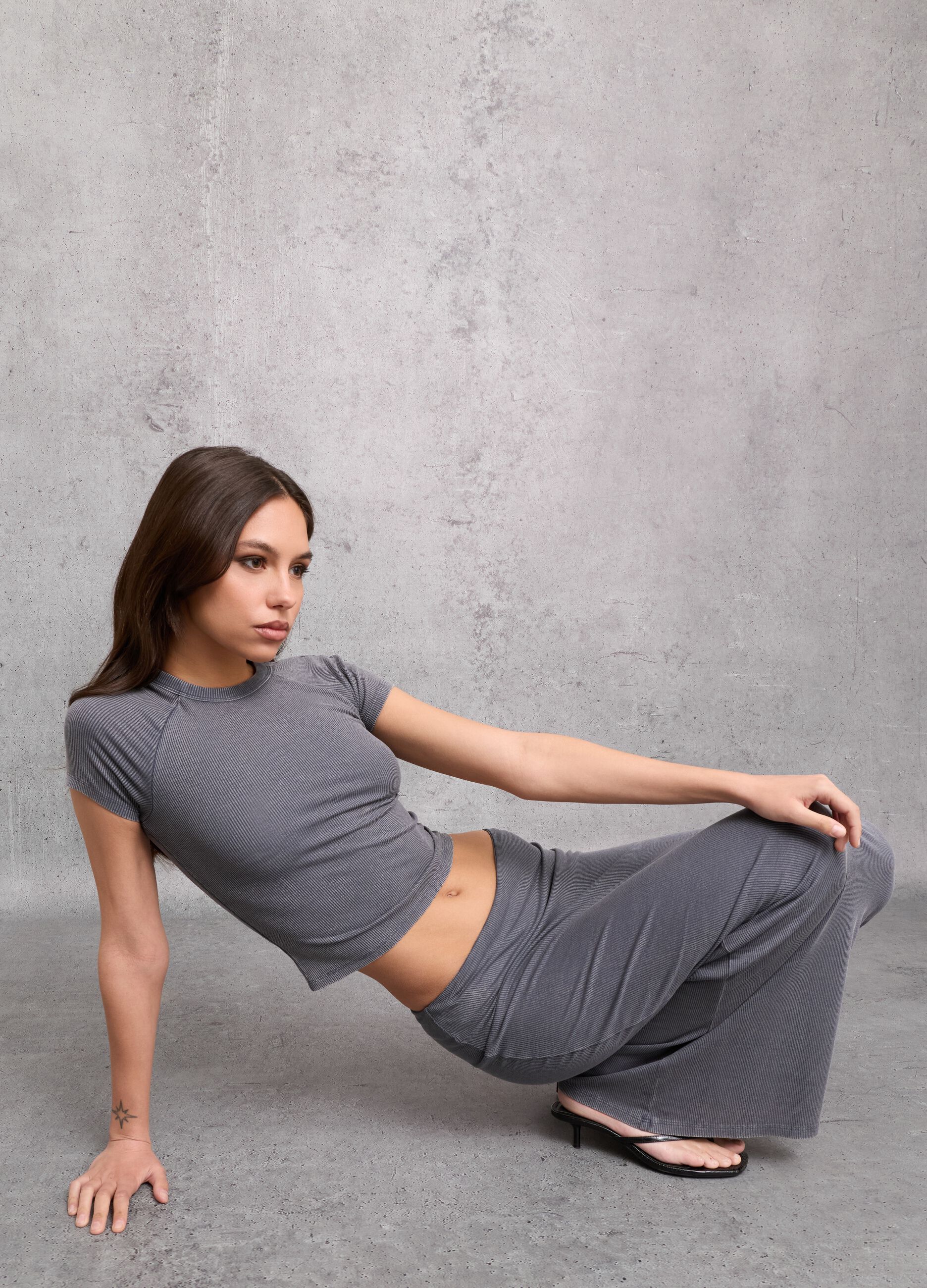 Vintage Grey Ribbed Long Skirt