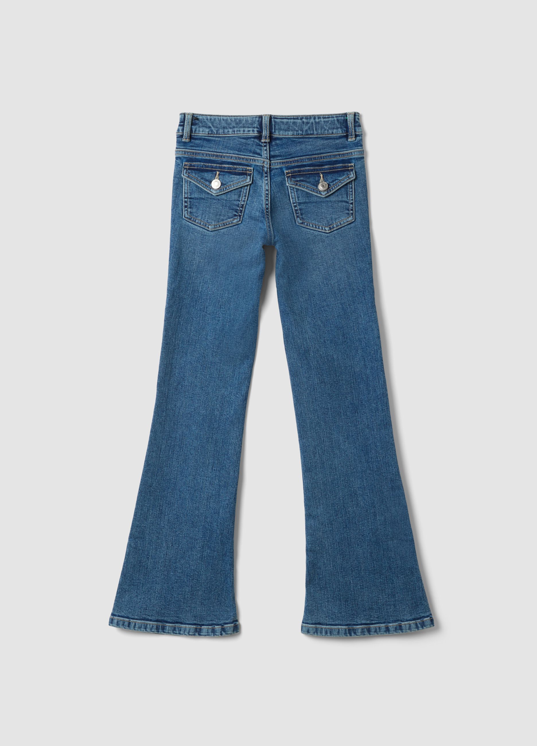 Girls&rsquo; blue flared stretch-cotton jeans