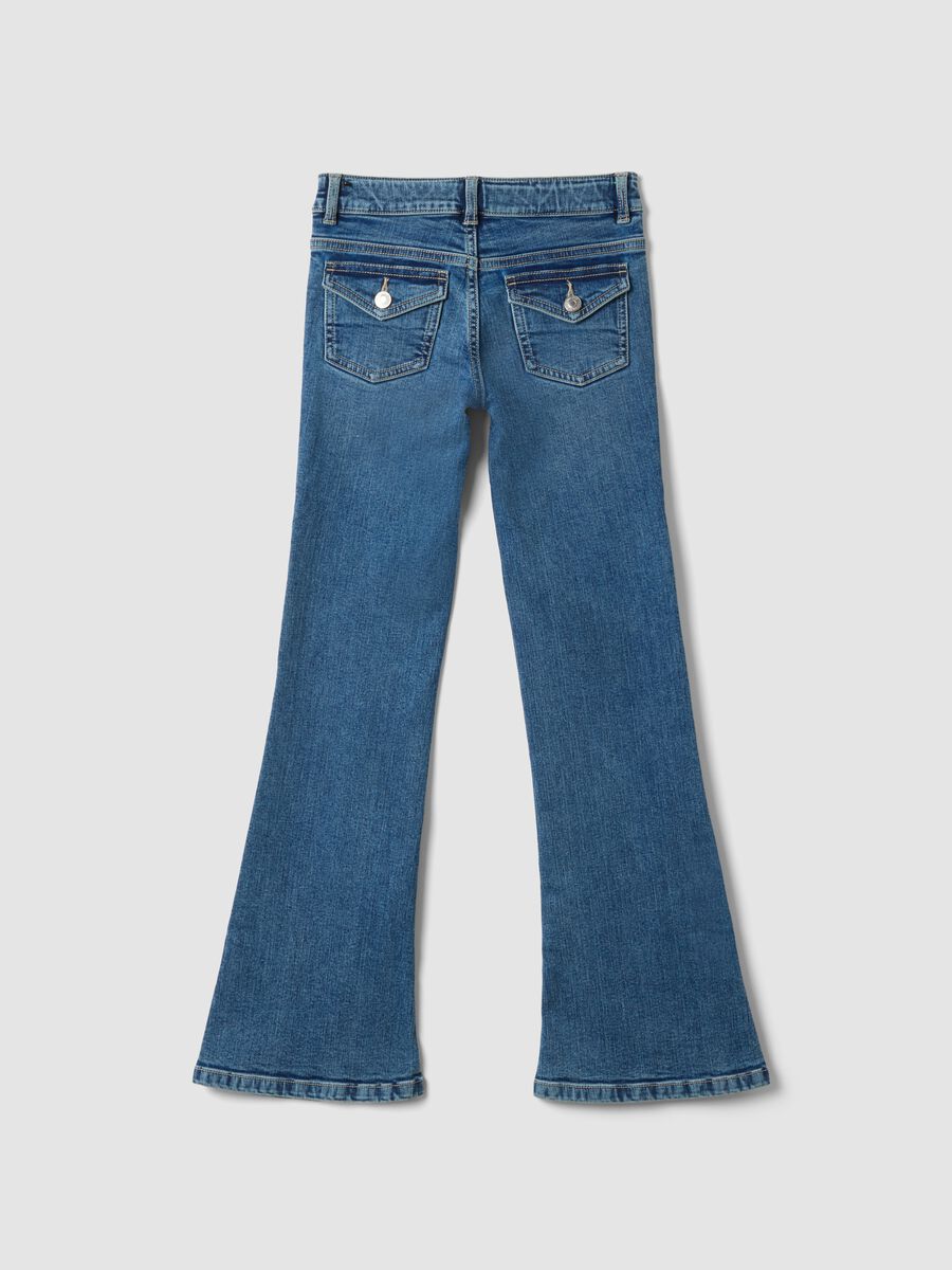 Girls&rsquo; blue flared stretch-cotton jeans_5