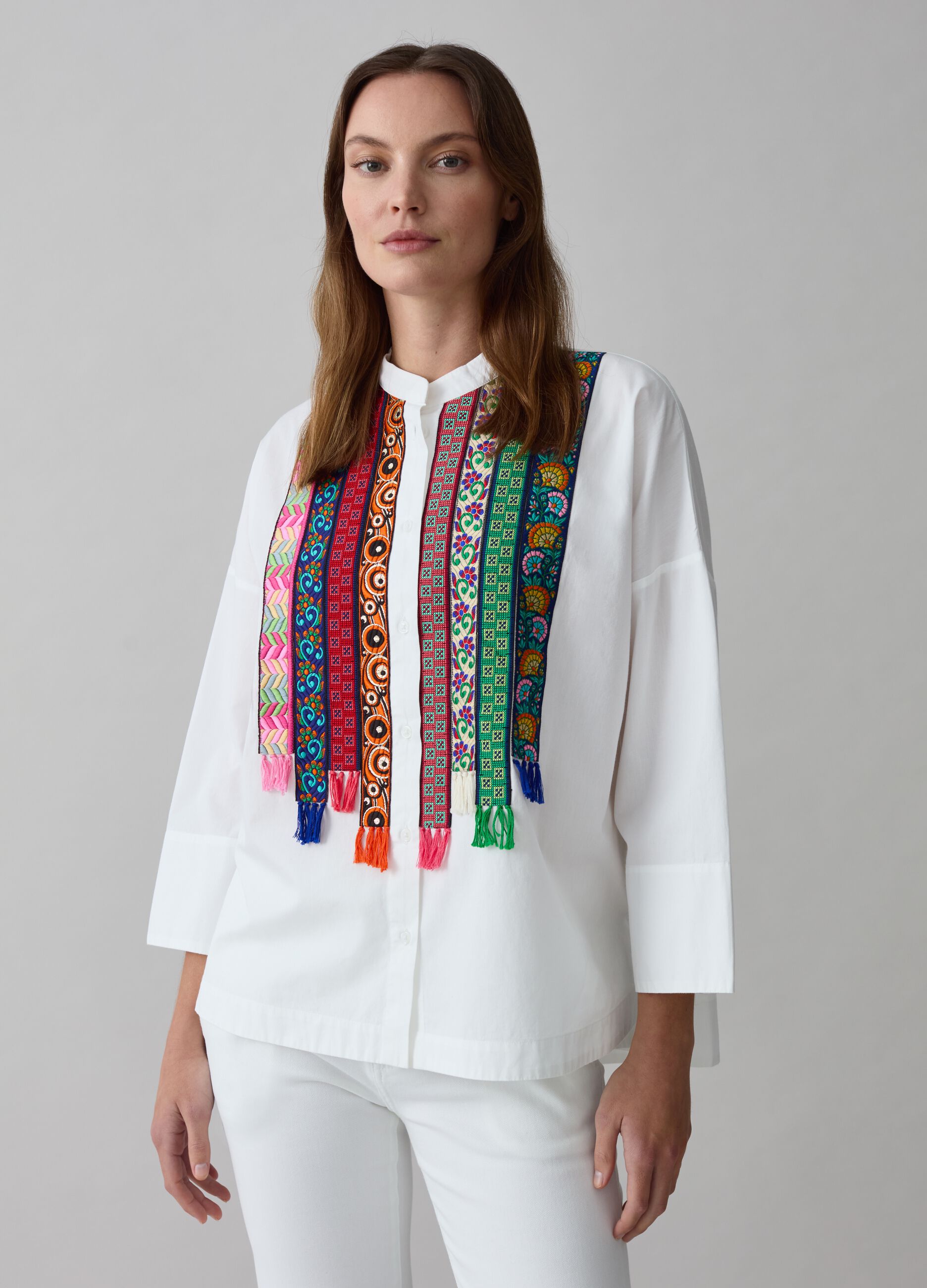 Blouse with ethnic embroidery and tassels