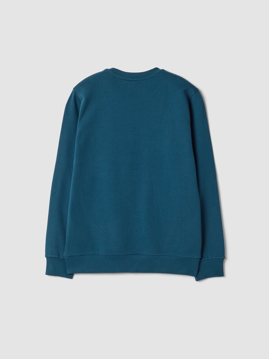 Blaues Sweatshirt mit Rundhalsausschnitt aus reiner Baumwolle mit College-Print_1