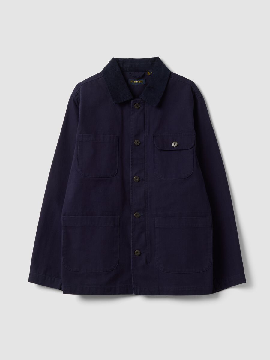 Blue pure cotton regular-fit shacket with zip_4
