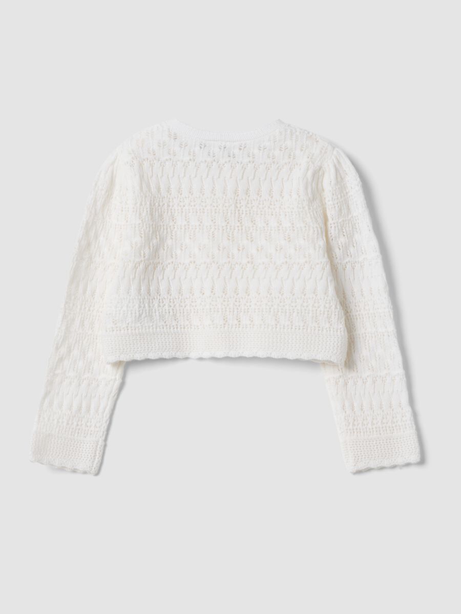 White fitted pure cotton knitted cardigan for baby girl_1
