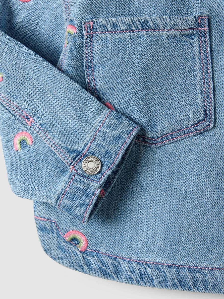 Girls' light blue denim blend shirt with rainbow embroidery_3
