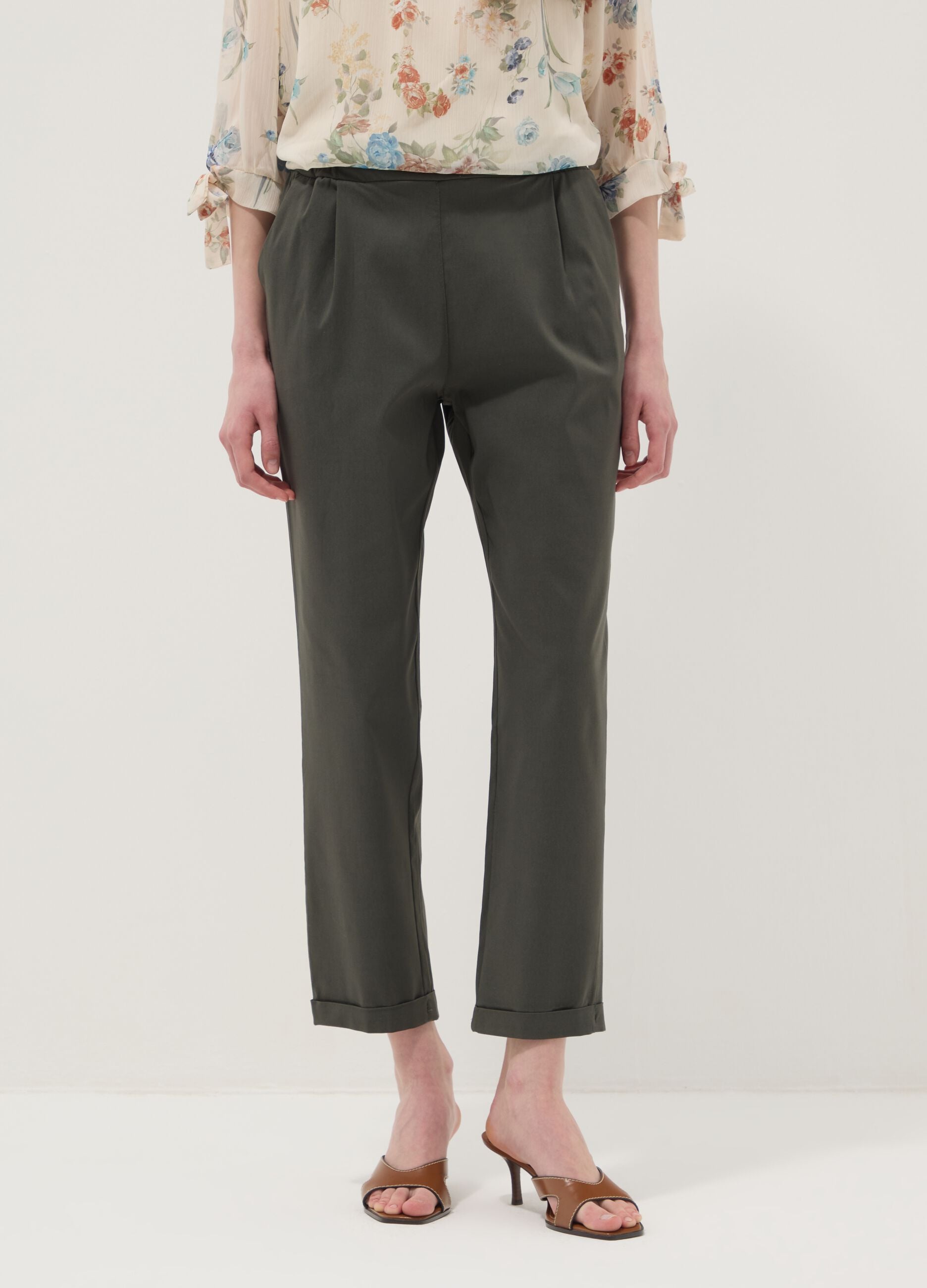 Green regular-fit stretch viscose trousers
