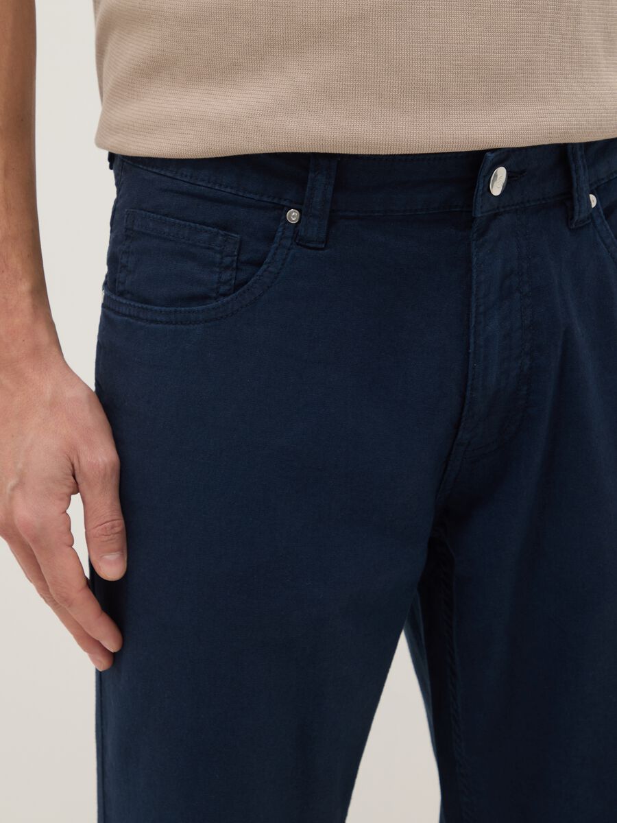 Casual blue linen-cotton blend trousers, regular fit_3