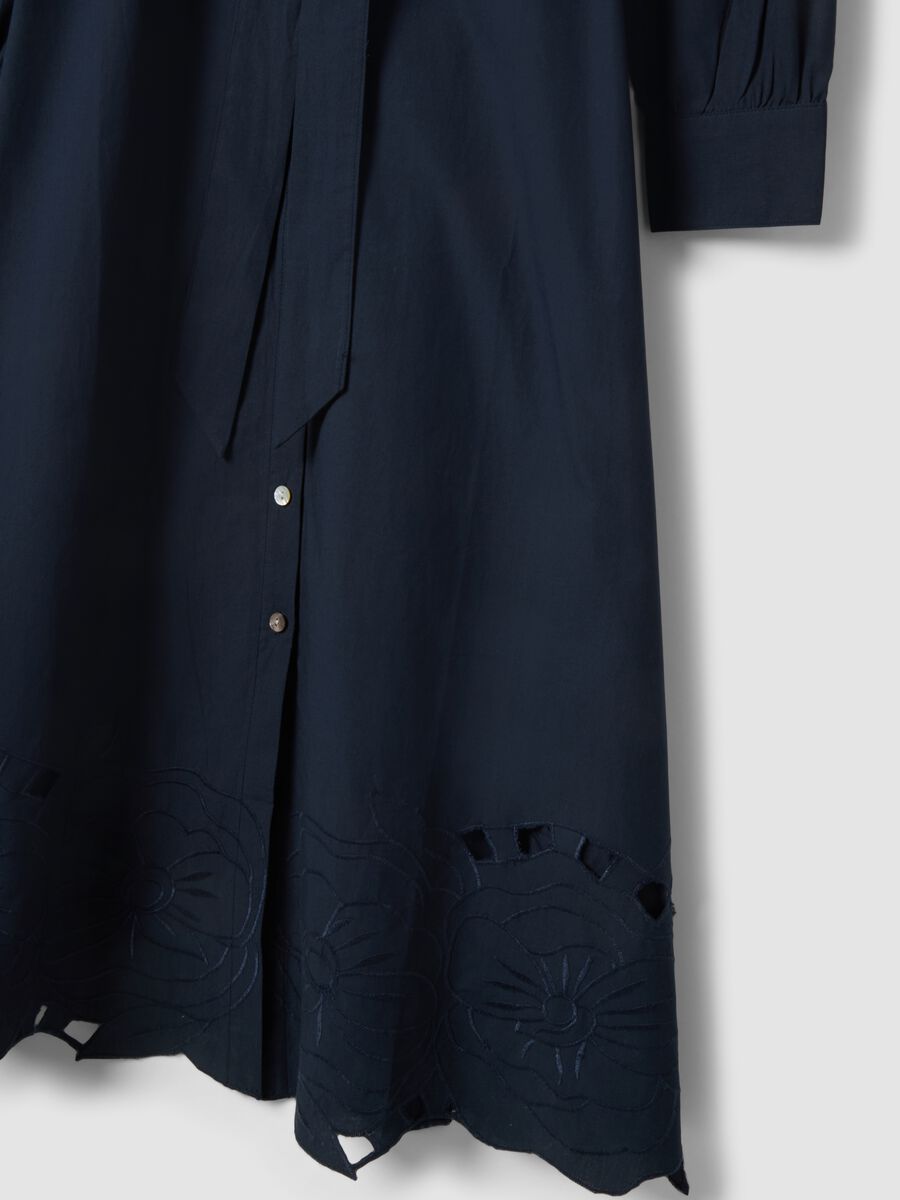 Long blue dress in pure cotton with regular fit and embroidery_1