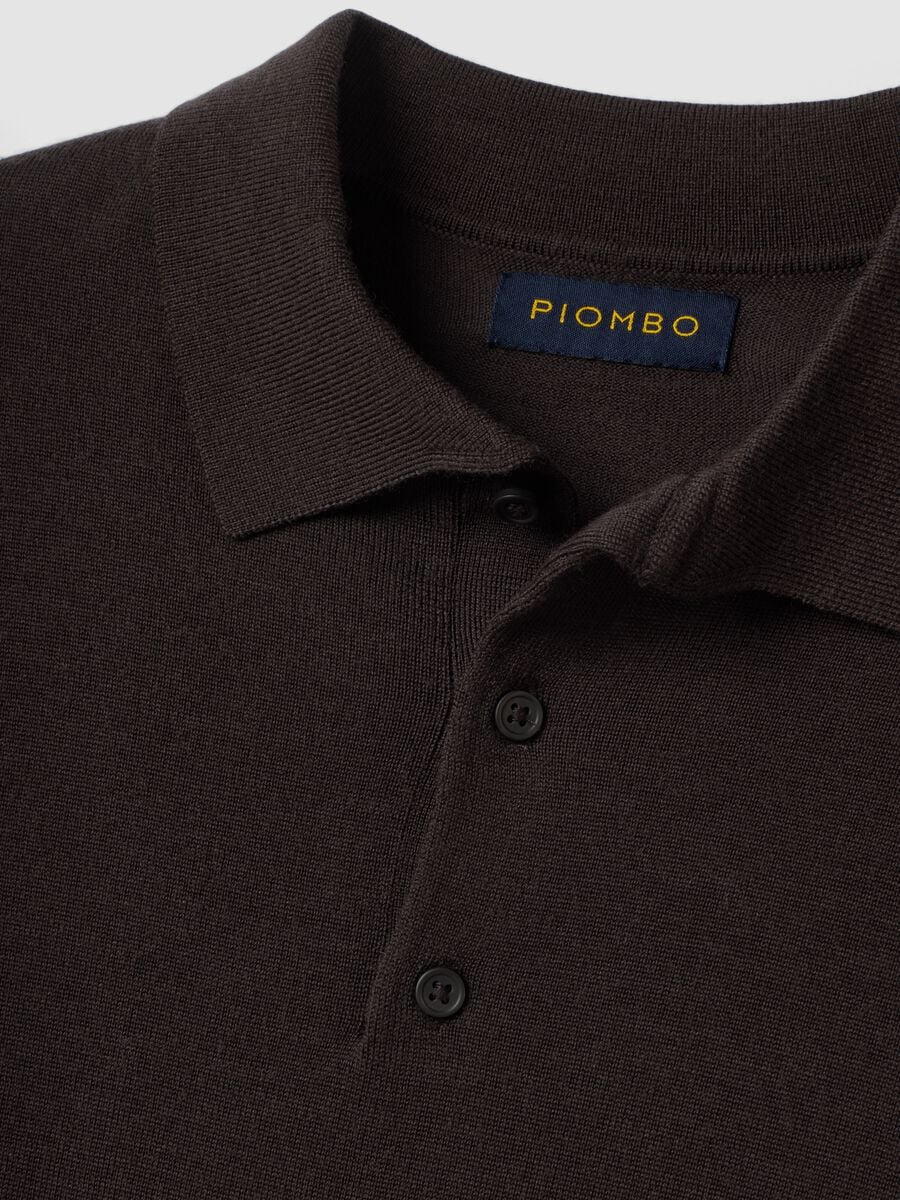 Brown pure merino wool polo jumper with polo collar_1