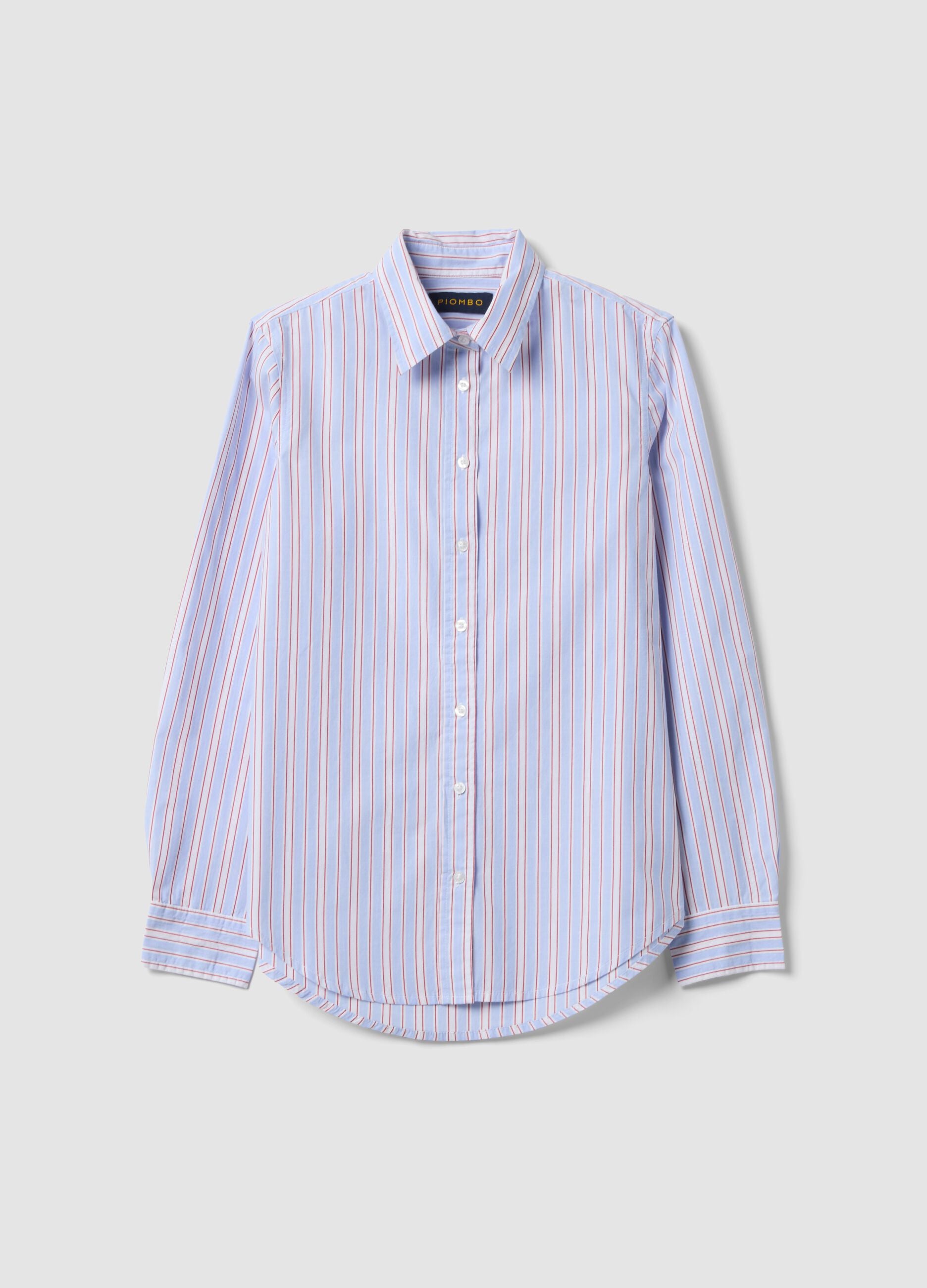 Blue poplin shirt with red stripes, regular fit