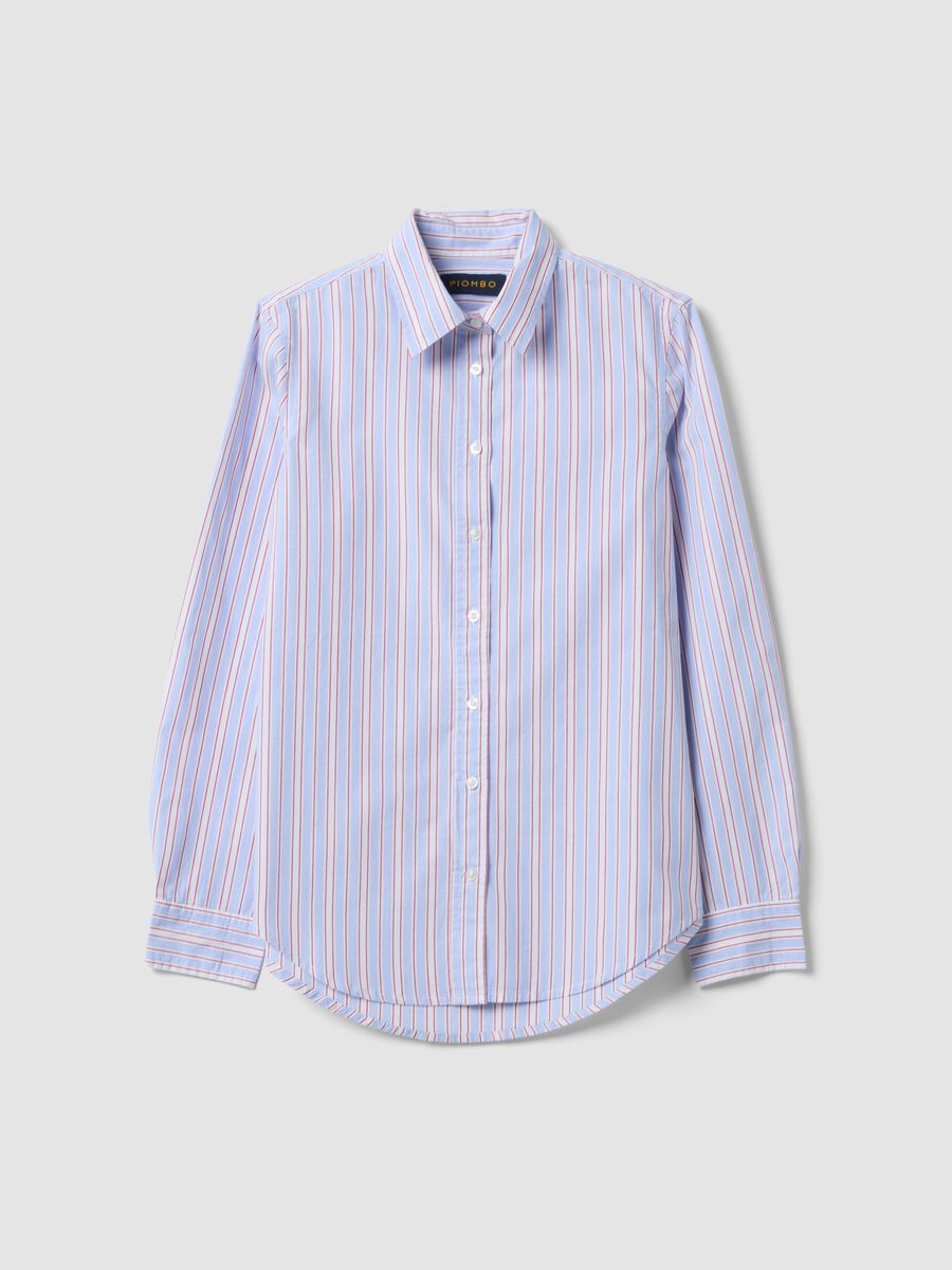 Blaue Popeline-Bluse mit roten Streifen, Regular Fit_0