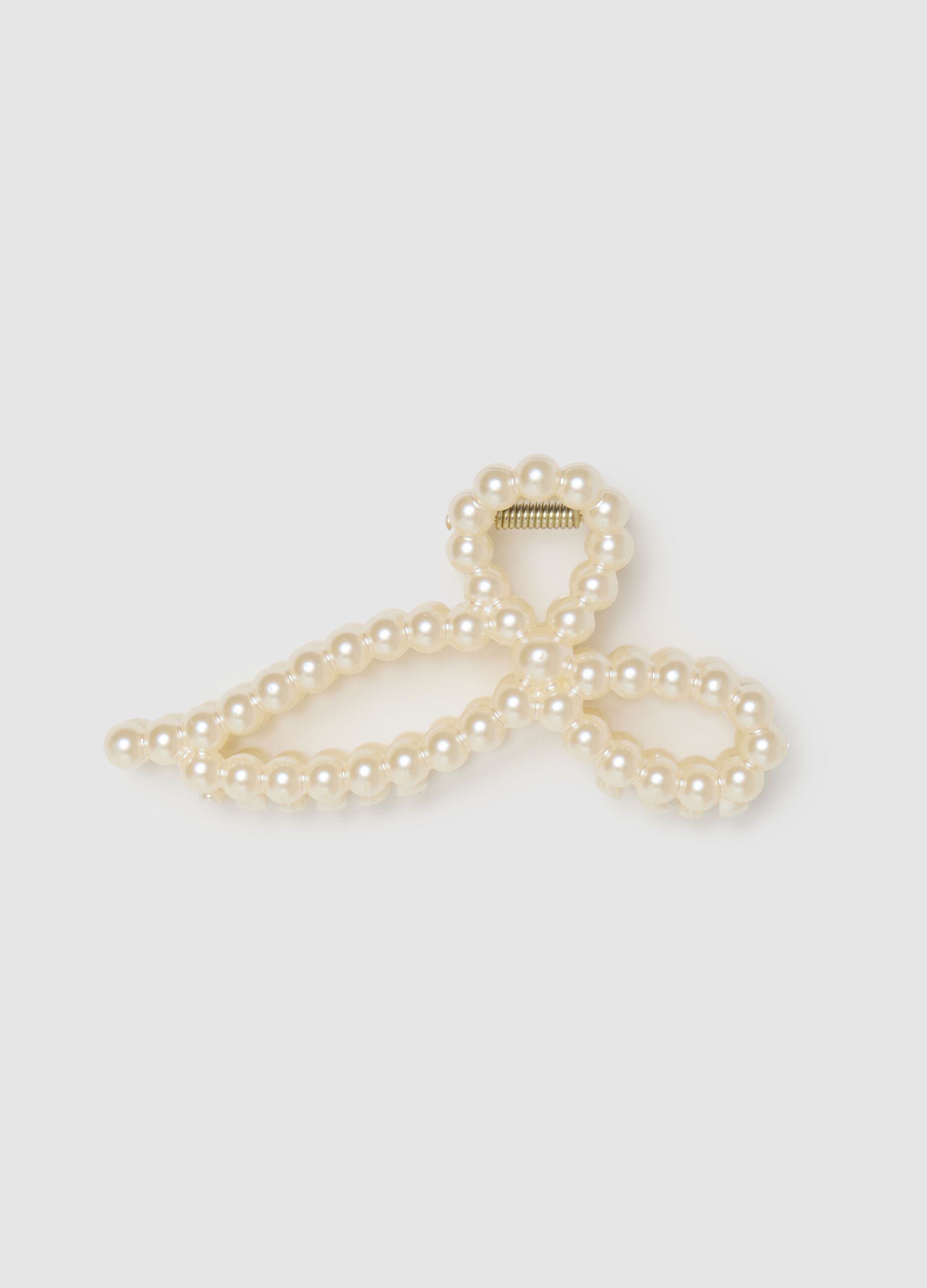 Beige Women's Hair Clip with Pearls