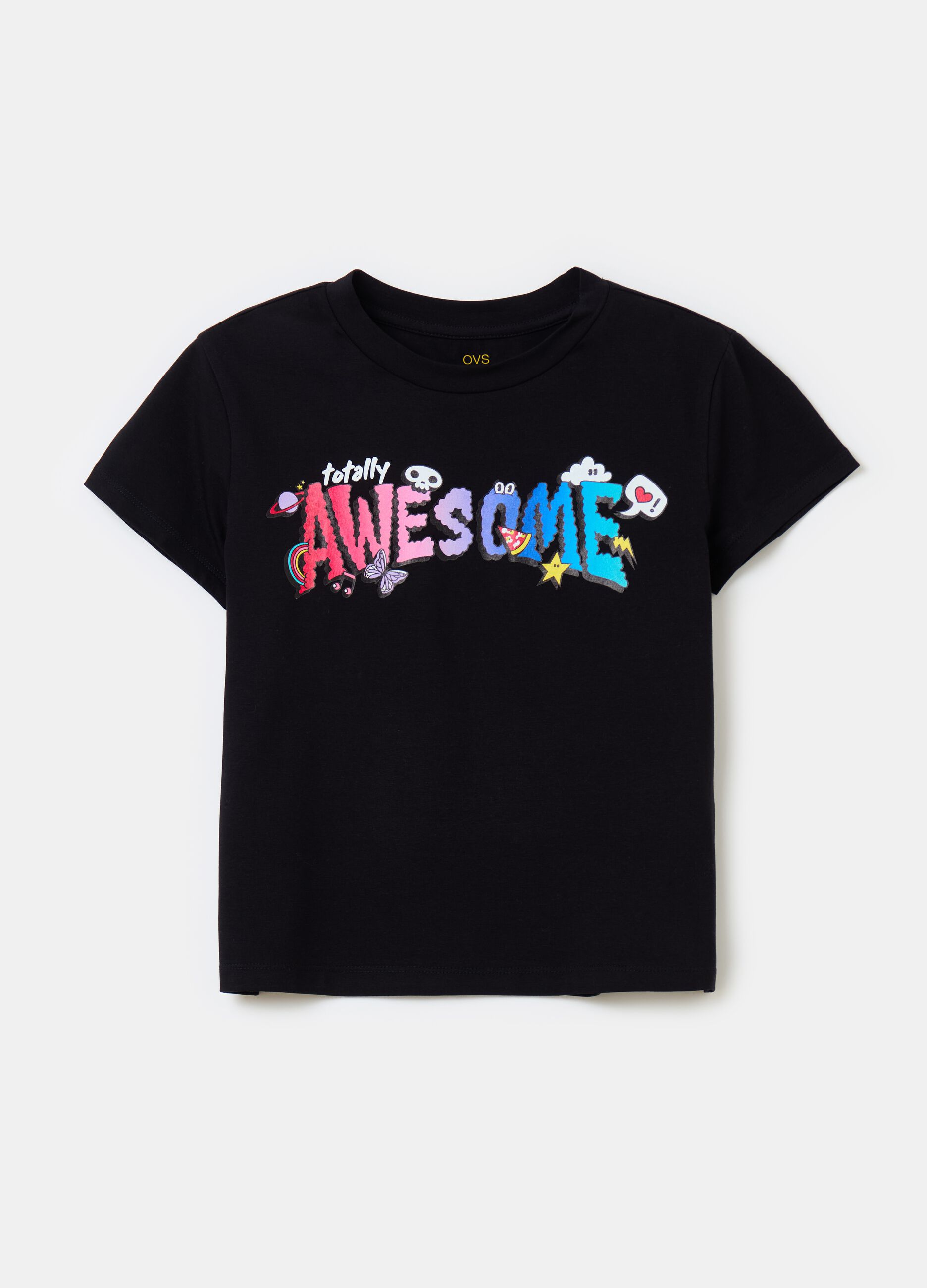 Stretch cotton T-shirt with lettering print