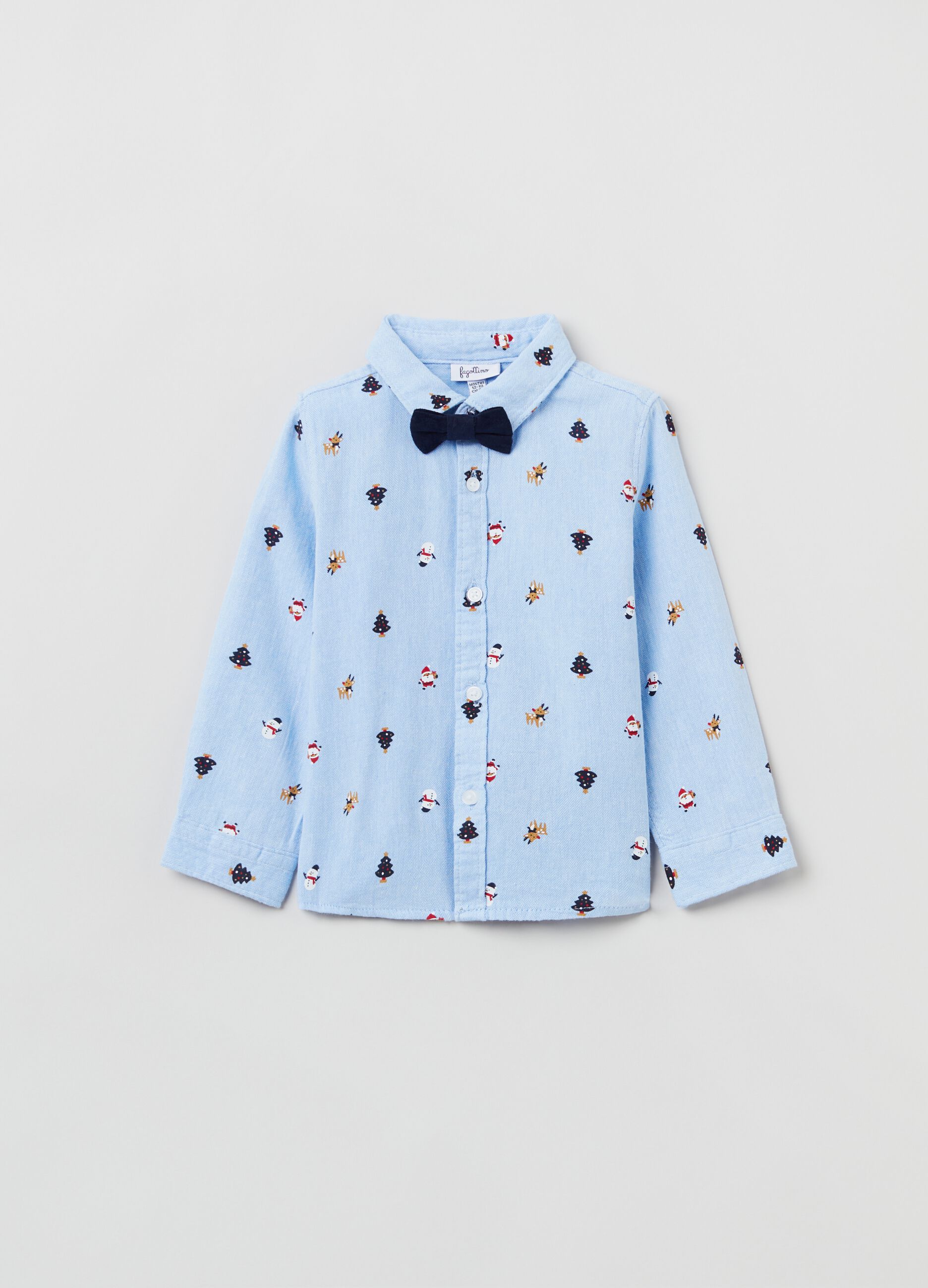 Shirt with Christmas print and bow tie _0