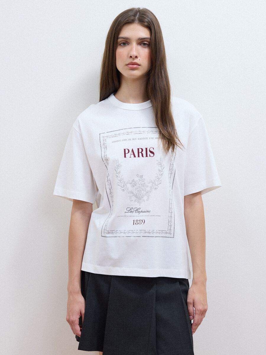White pure cotton crew-neck T-shirt with print, relaxed fit_2