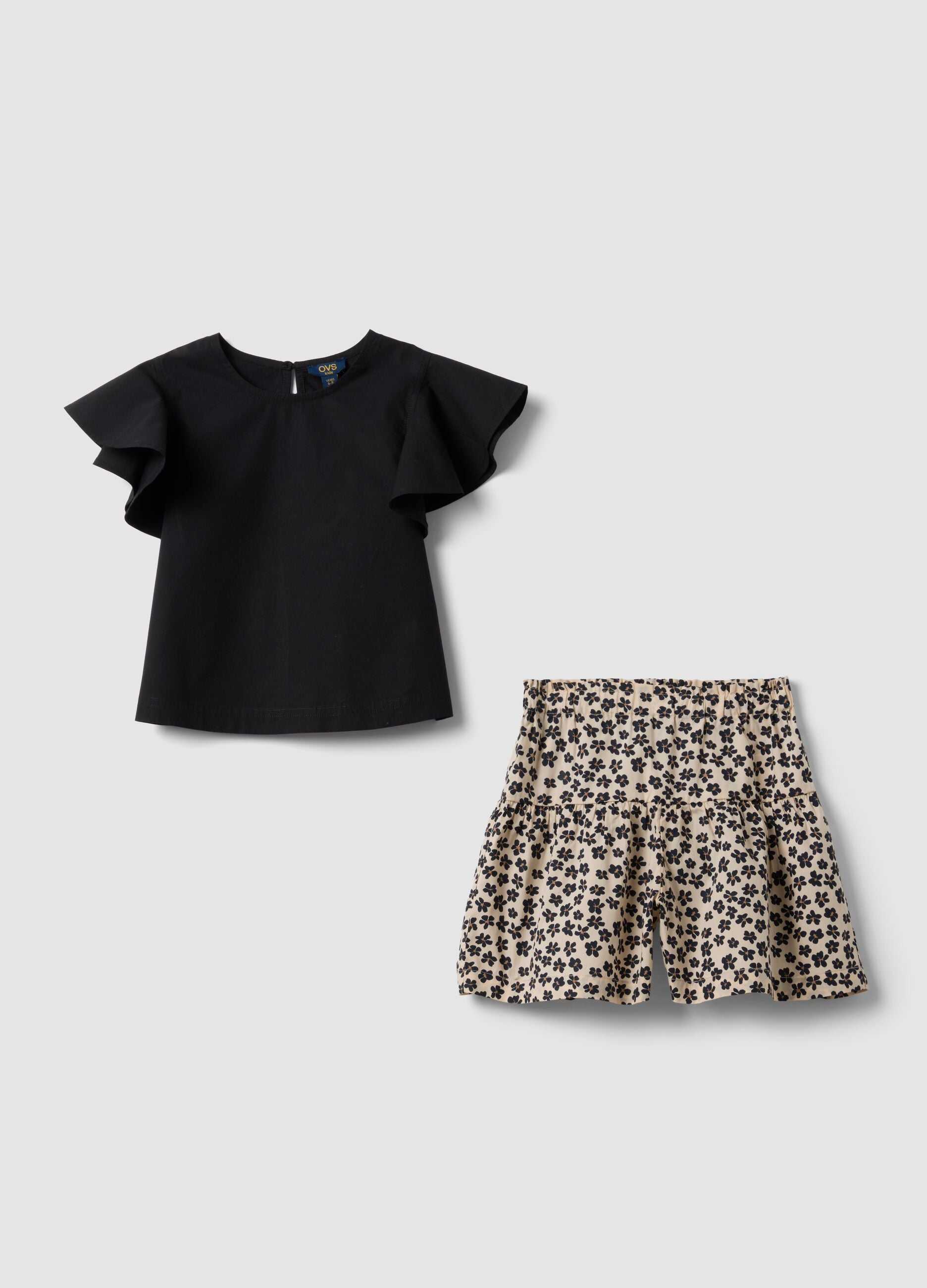 Black pure cotton set with T-shirt and shorts