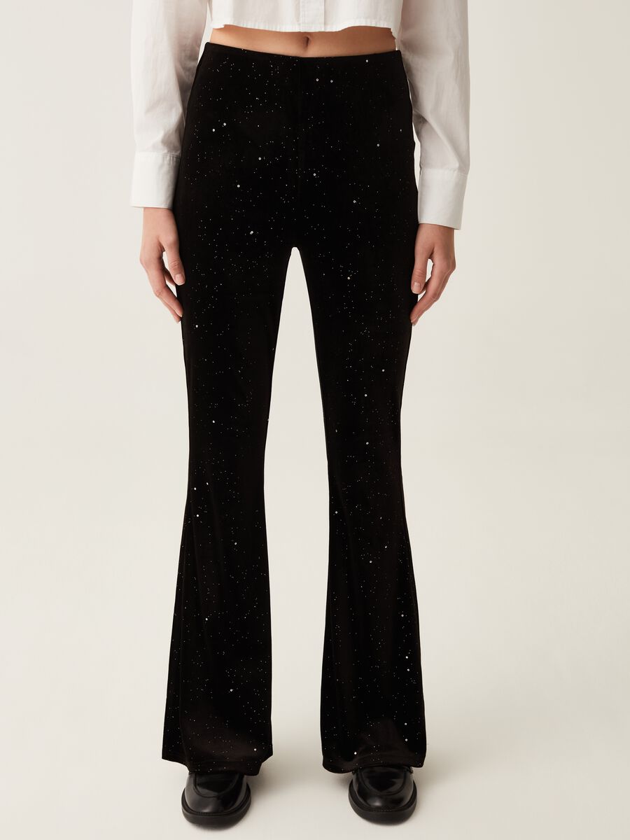 Flare-fit trousers in velvet with sequins_1