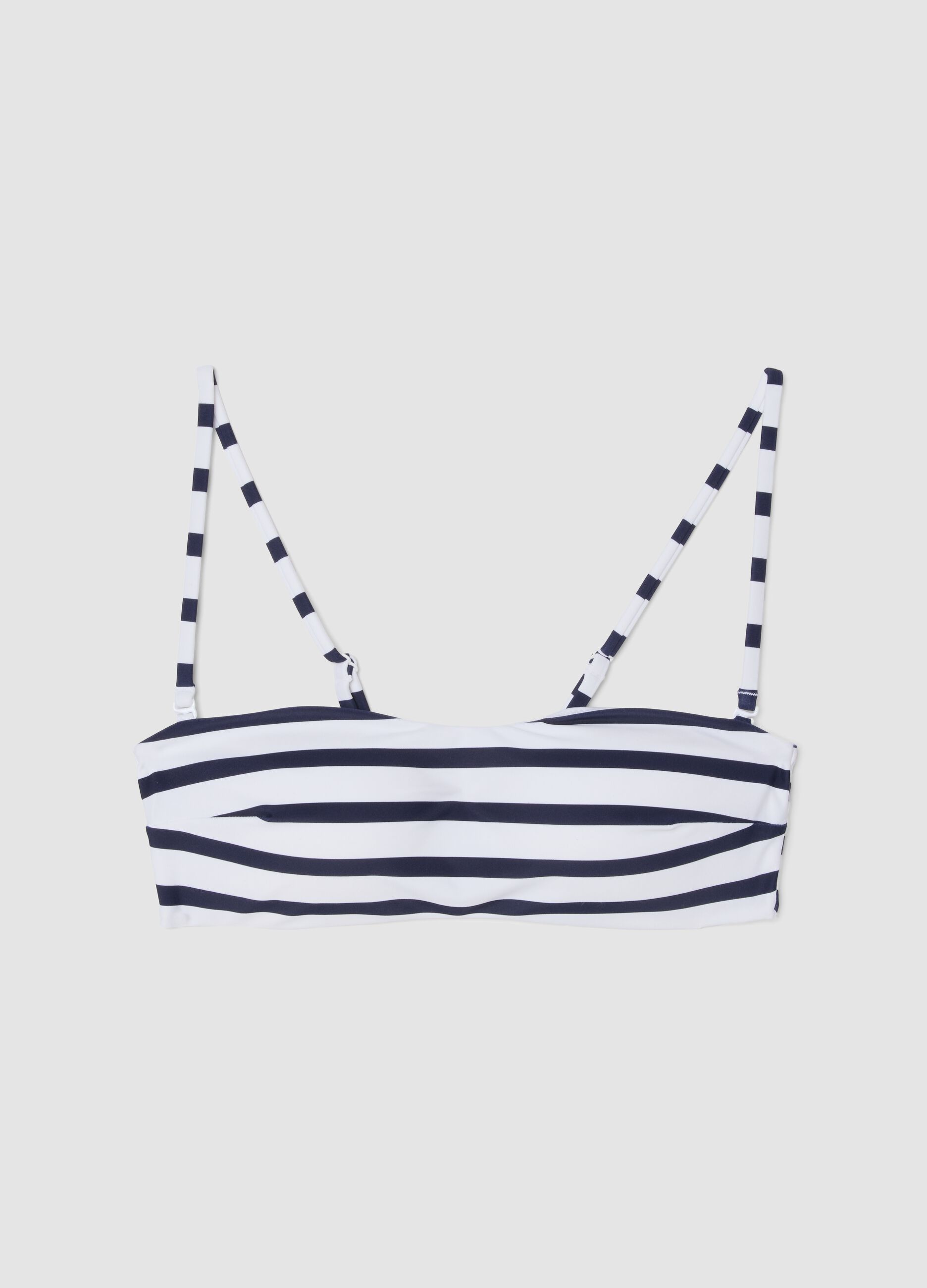 Blue and white striped bandeau bikini top in stretch fabric