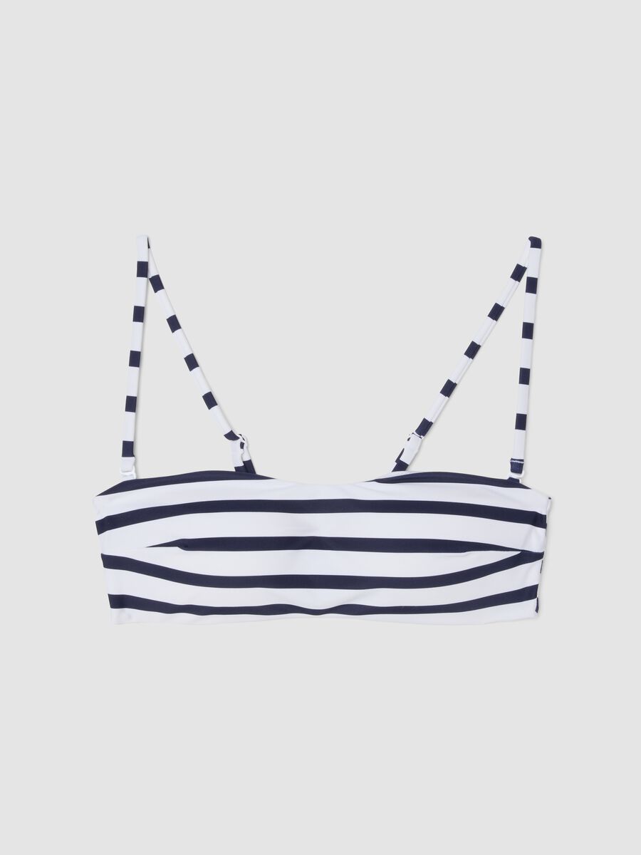 Blue and white striped bandeau bikini top in stretch fabric_0