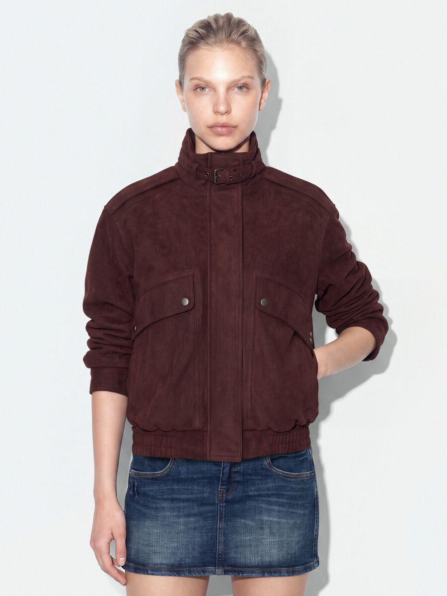 Brown stretch-fabric high-neck jacket, regular fit_0