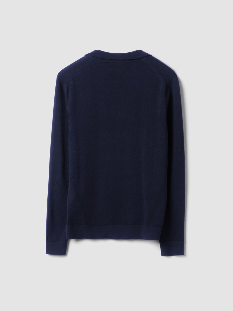 Blue long-sleeve pure cotton polo shirt_6