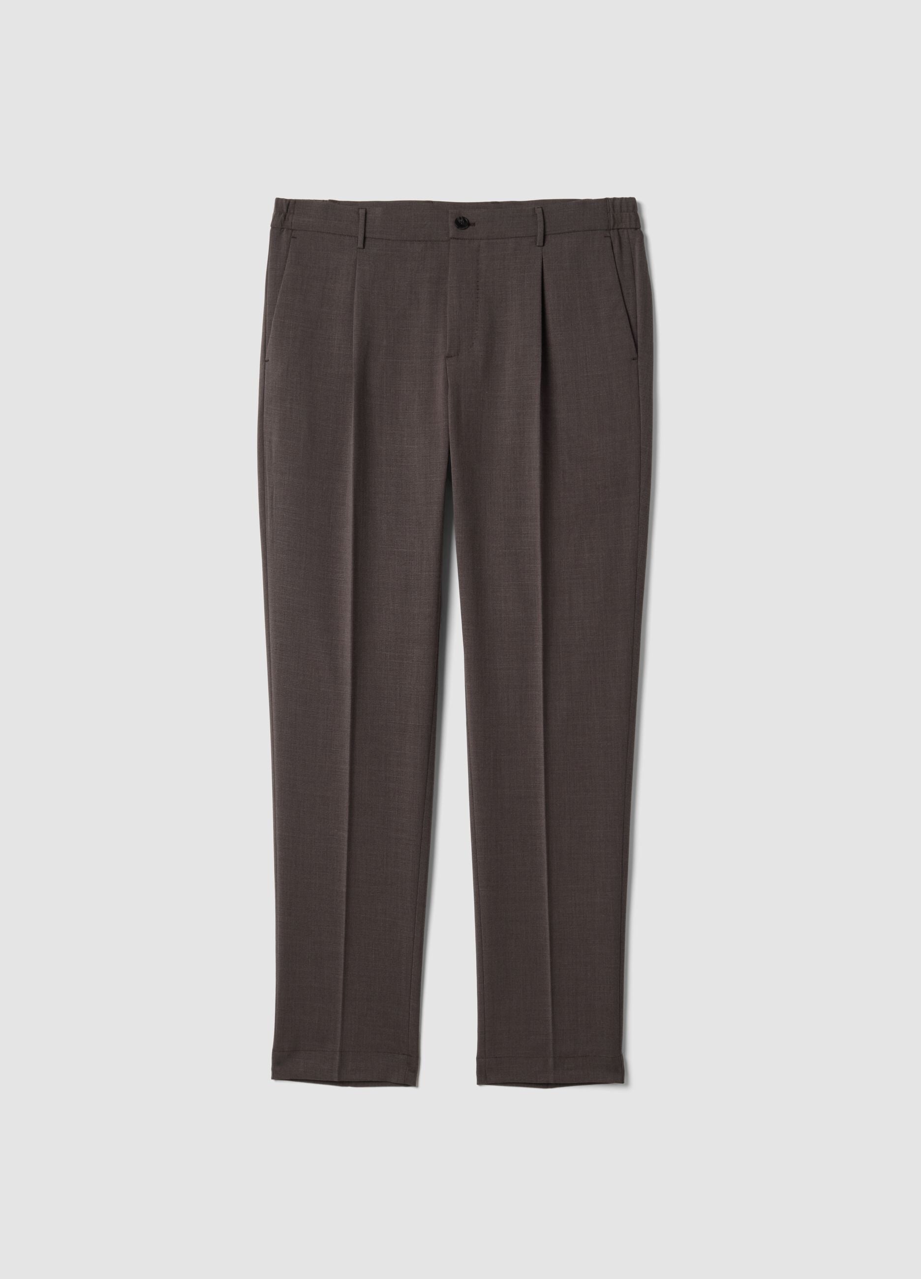Brown slim-fit stretch viscose trousers
