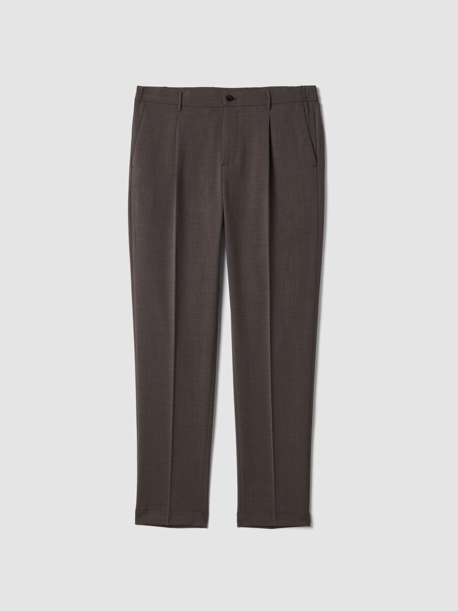 Brown slim-fit stretch viscose trousers_0