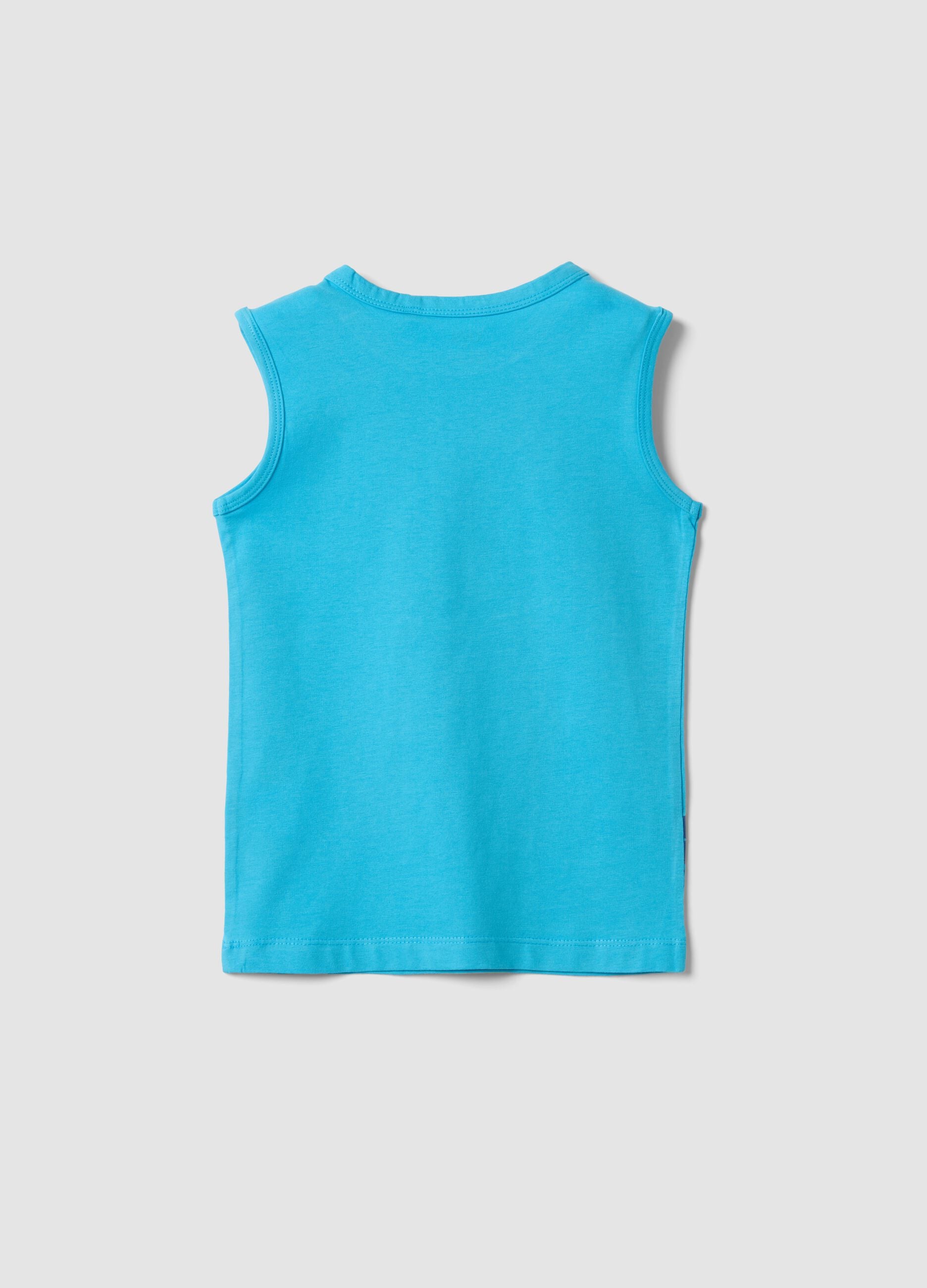 Blue pure cotton vest top with dinosaur print