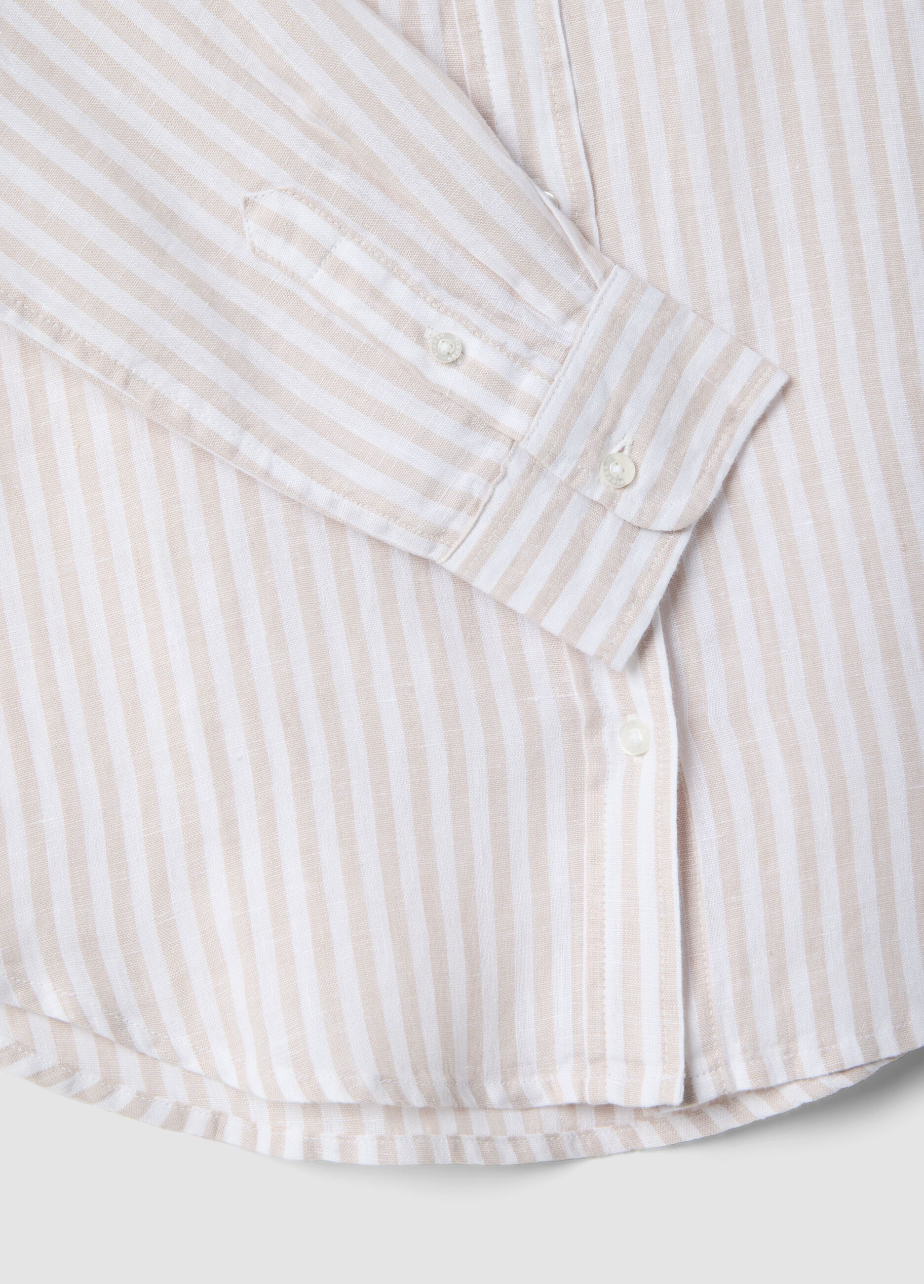 Pure linen striped shirt in white and beige regular fit