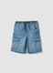 Light blue cargo shorts in stretch cotton denim_3
