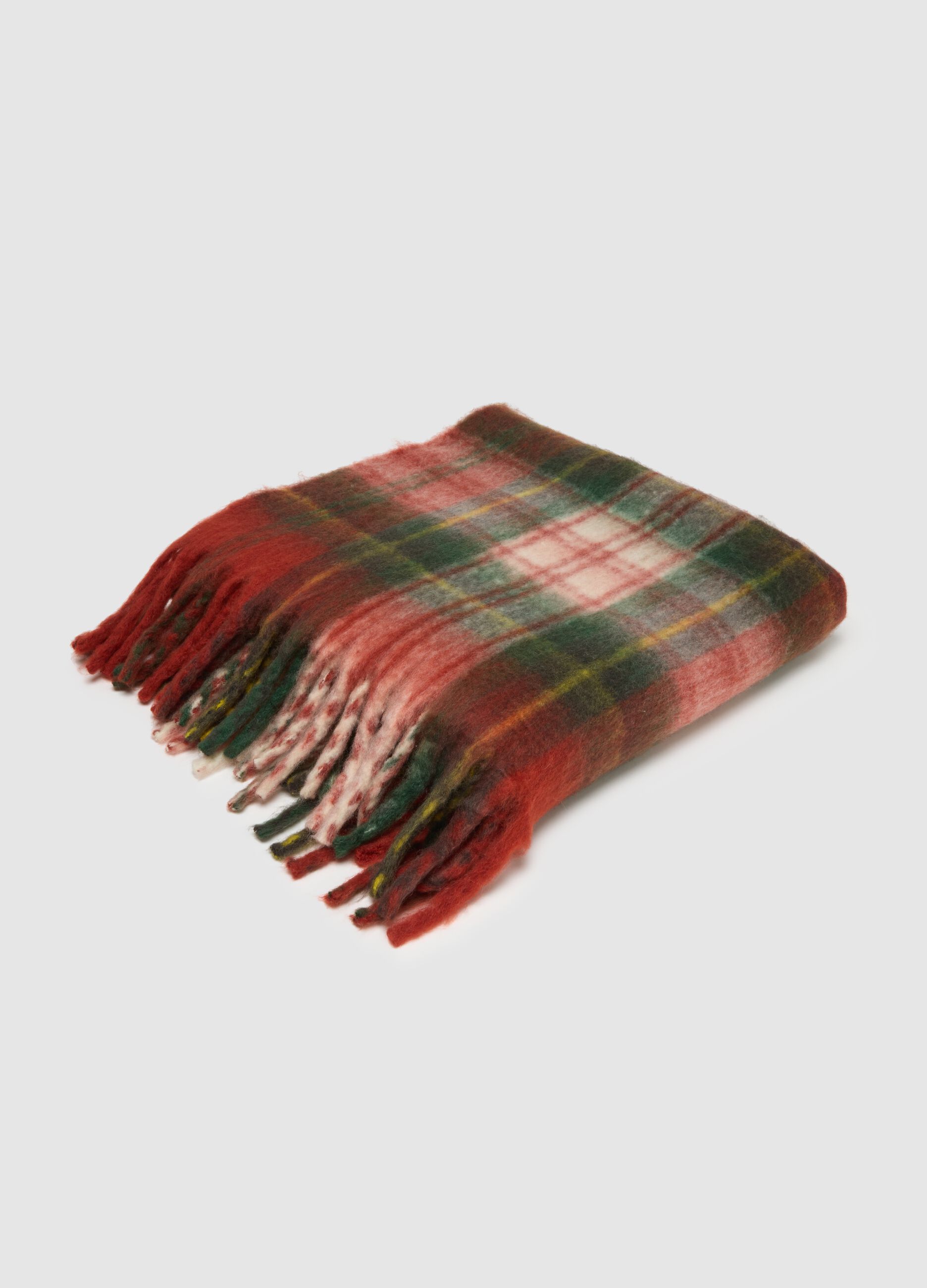 Multicolour Checked Blanket with Fringe