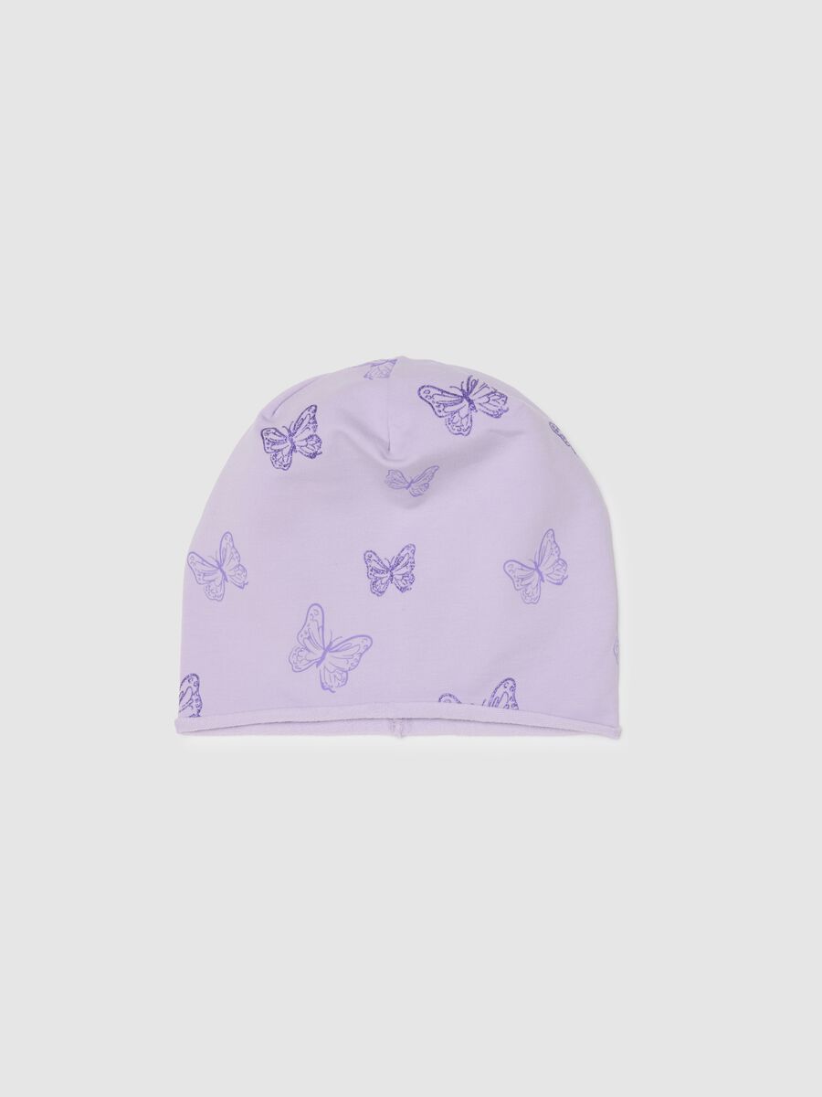 Purple Stretch Cotton Hat with Butterflies for Girls_0