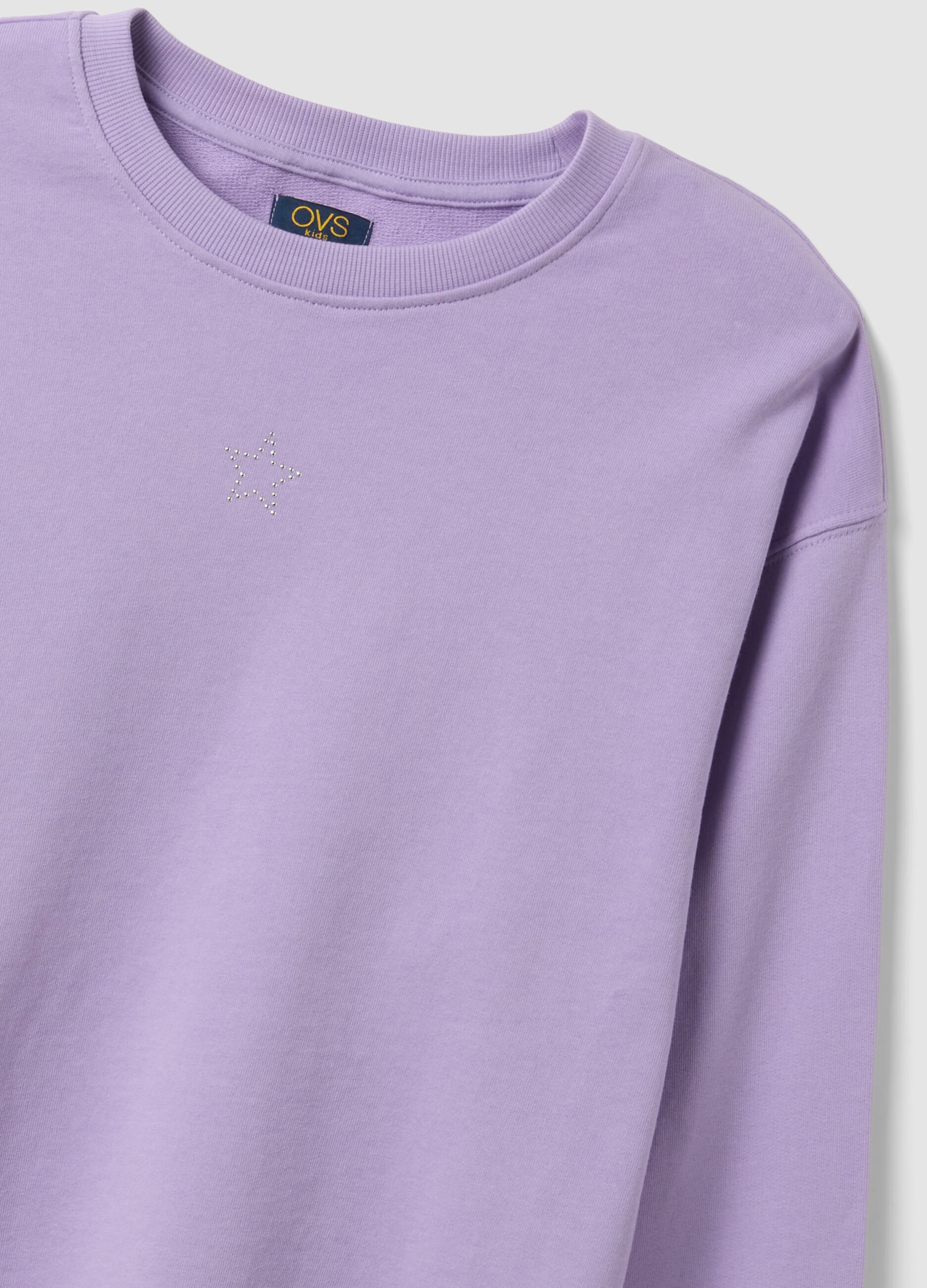 Purple pure cotton sweatshirt with star for girls, relaxed fit