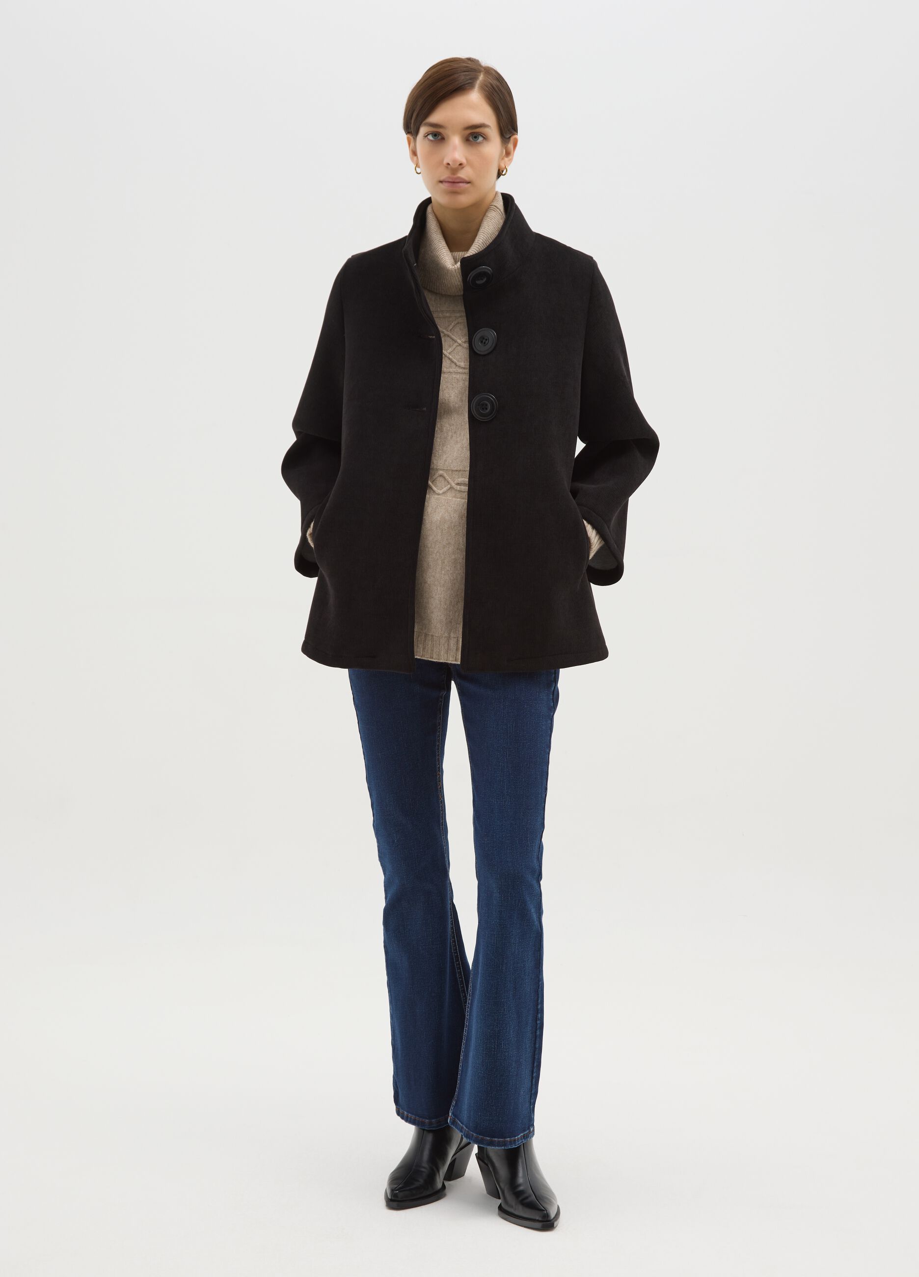 Black regular fit coat with buttons