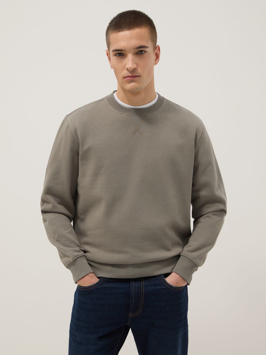 Regular fit grey cotton blend crewneck sweatshirt_0