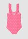 Pink striped stretch swimsuit with ruffle straps_1