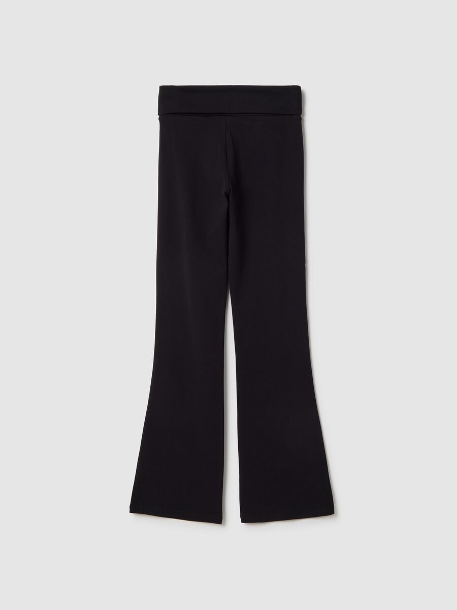 Black stretch cotton flare fit leggings for girls_1