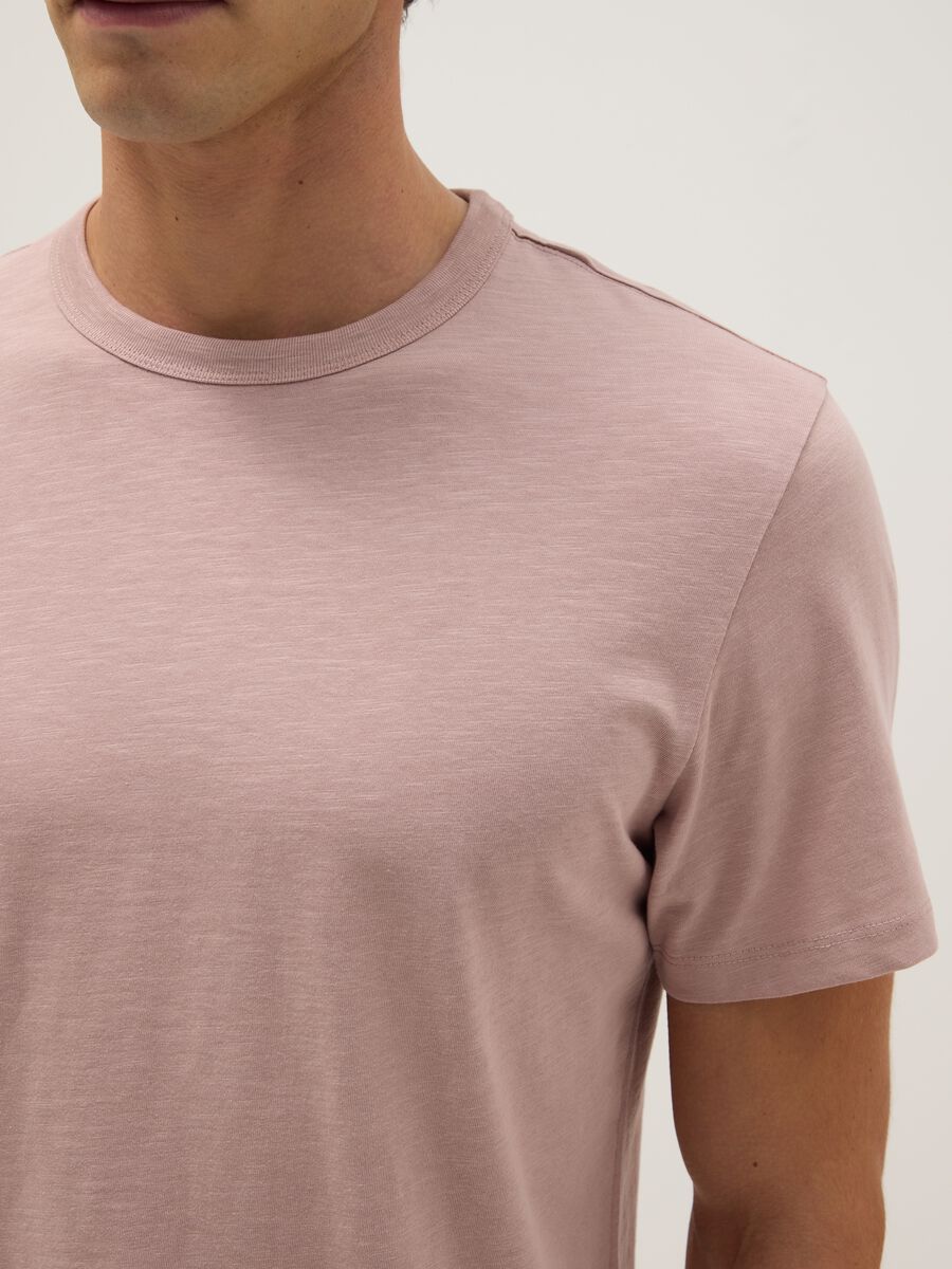 Regular fit pink short-sleeved pure cotton T-shirt_3