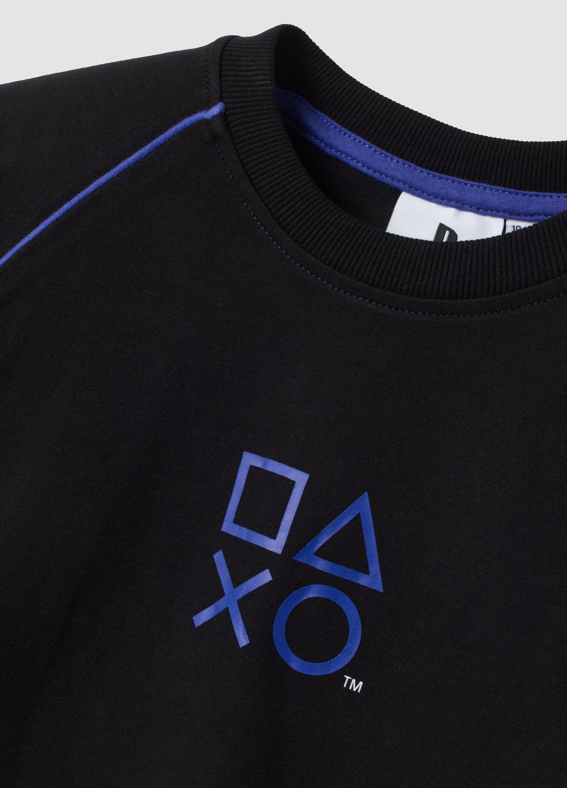 Black pure cotton PlayStation-themed T-shirt, relaxed fit