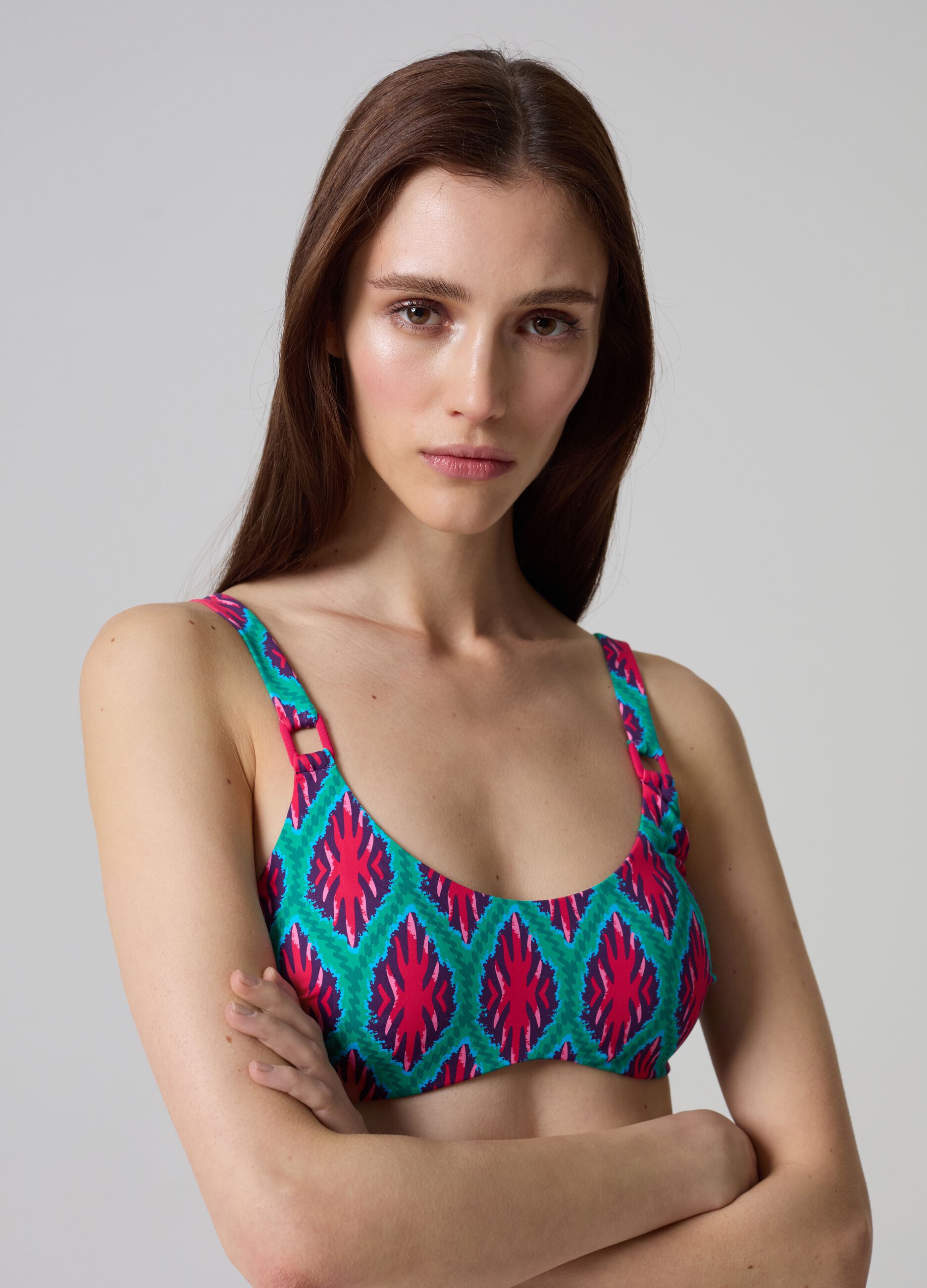 Bralette bikini top with ikat print
