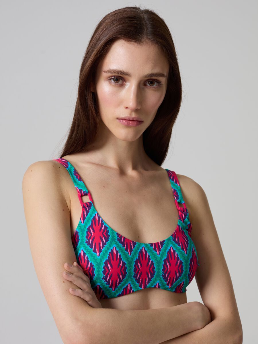 Bralette bikini top with ikat print_0