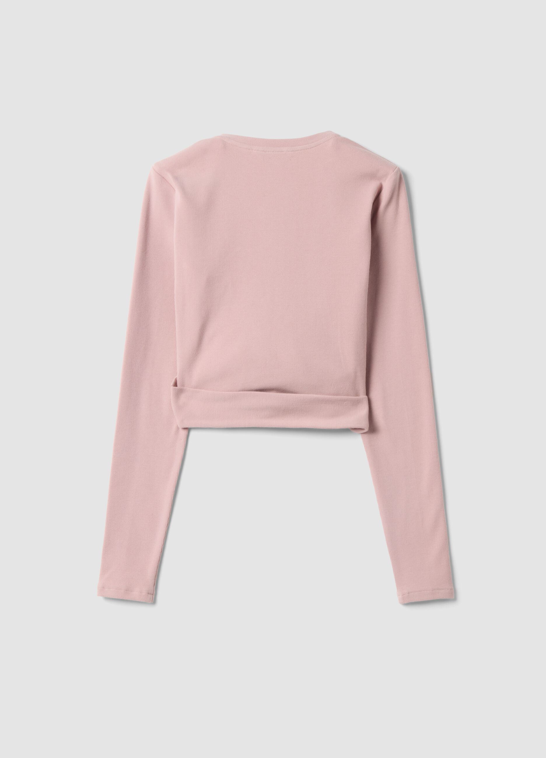Pink stretch-cotton cardigan with deep V-neck