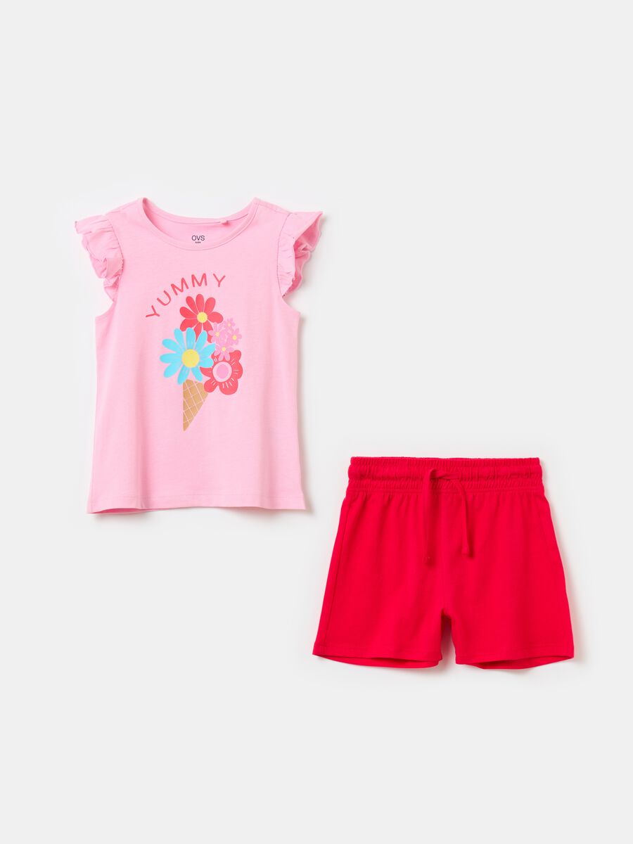 Sleeveless T-shirt with print and shorts set_0