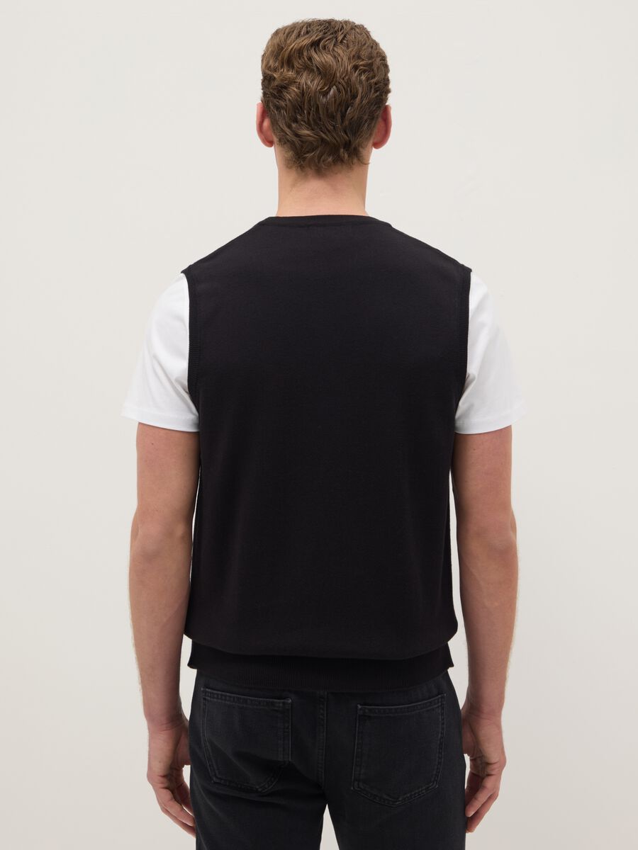 Black deep V cotton blend waistcoat regular fit with buttons_2