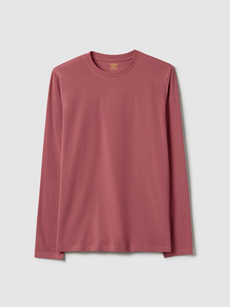 Red Long Sleeve Cotton Stretch Regular Fit T-Shirt_4