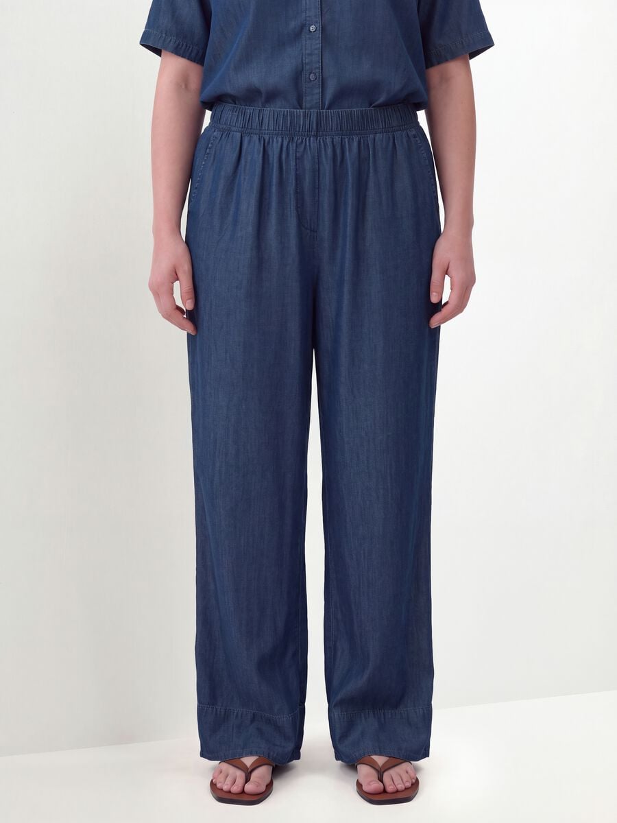 Blue pure lyocell trousers with elasticated waist, regular fit_3
