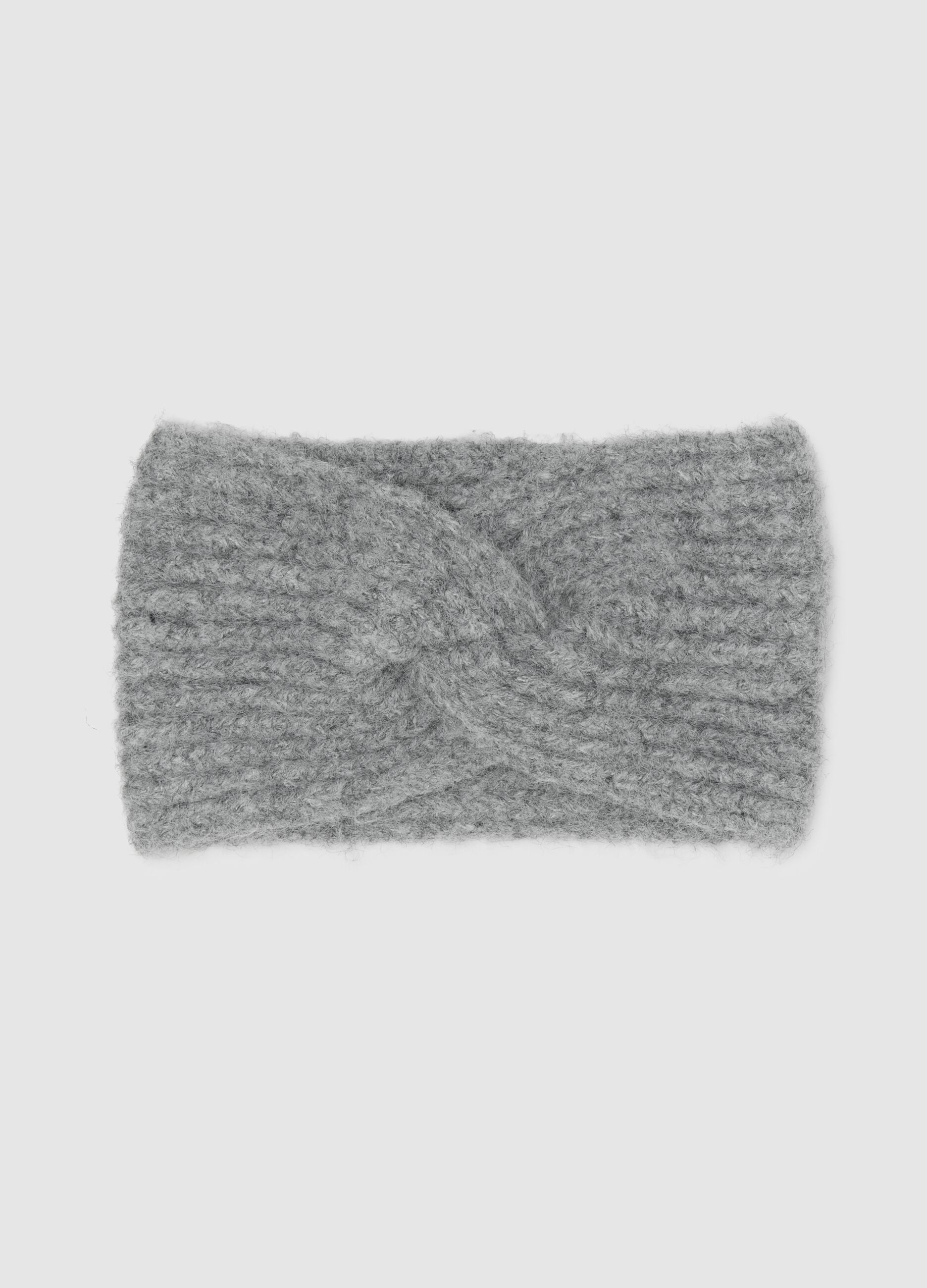 Grey Headband with Braided Knit Pattern