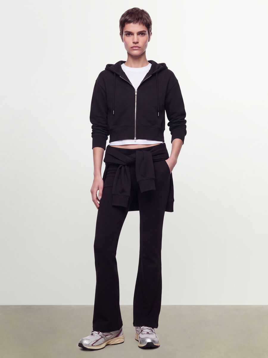 Black cotton-blend full-zip fitted hoodie_1