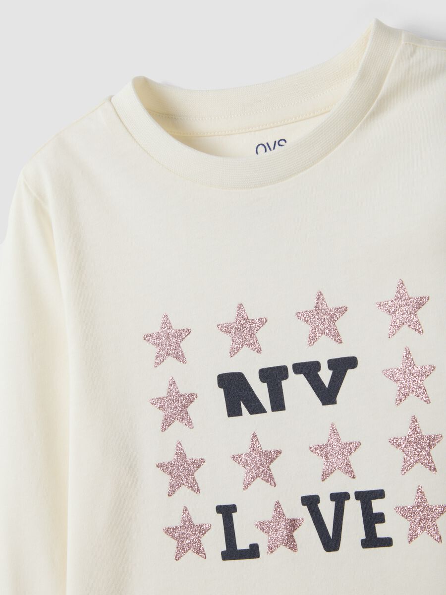 White pure organic cotton T-shirt with glitter print for girls_2